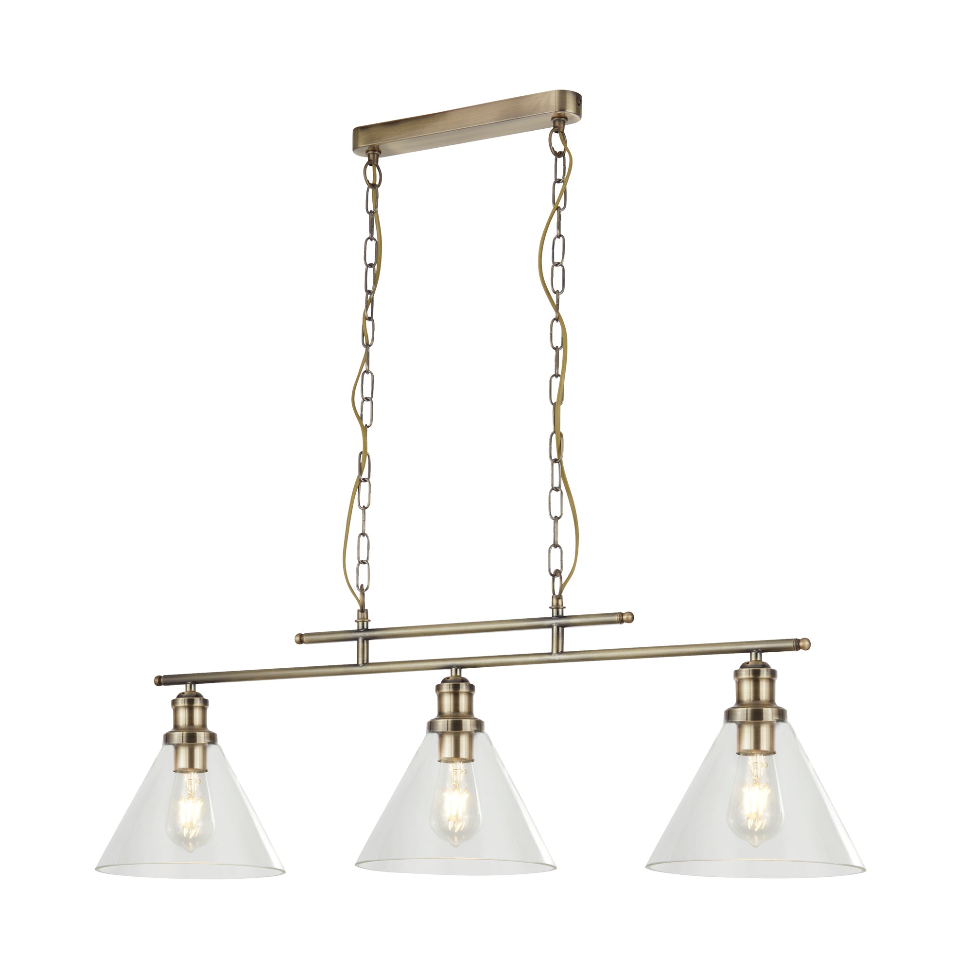 Pyramid  Pendant - Antique Brass & Glass Shades