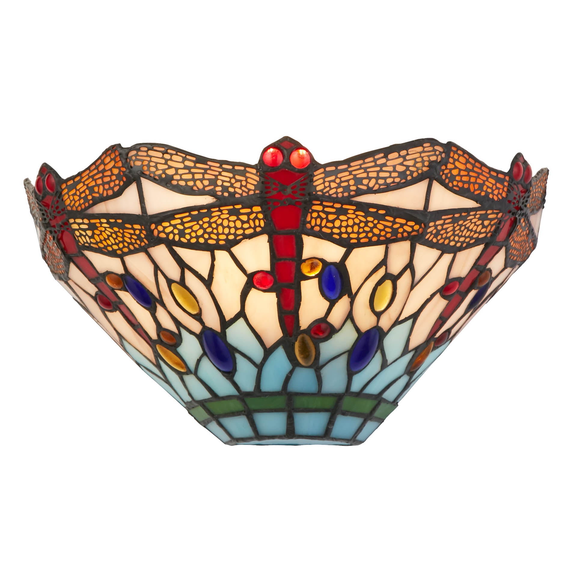 Dragonfly Wall Light - Antique Brass Metal & Stained Glass