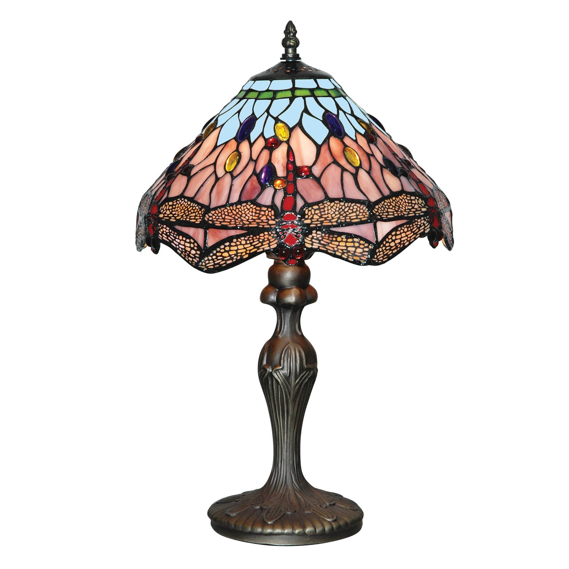 Dragonfly Table Lamp - Antique Brass & Stained Glass