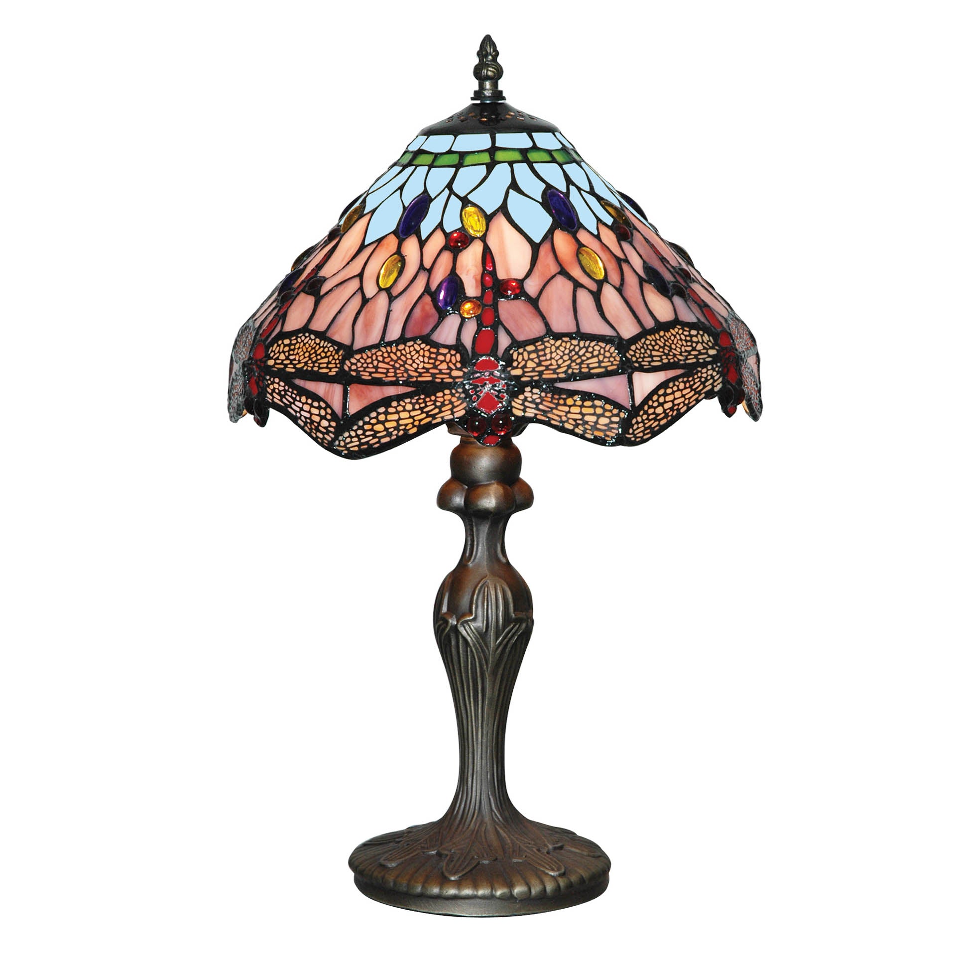 Dragonfly Table Lamp - Antique Brass & Stained Glass