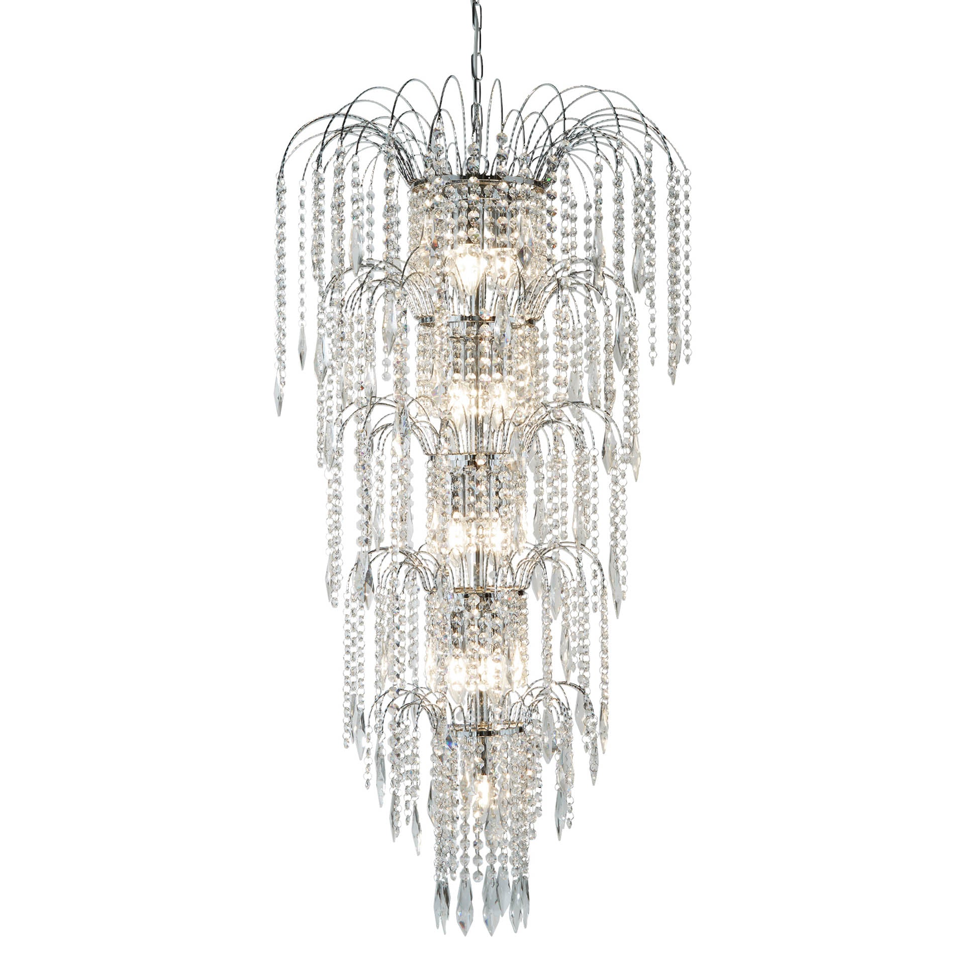 Waterfall  Chandelier - Chrome Metal & Crystal