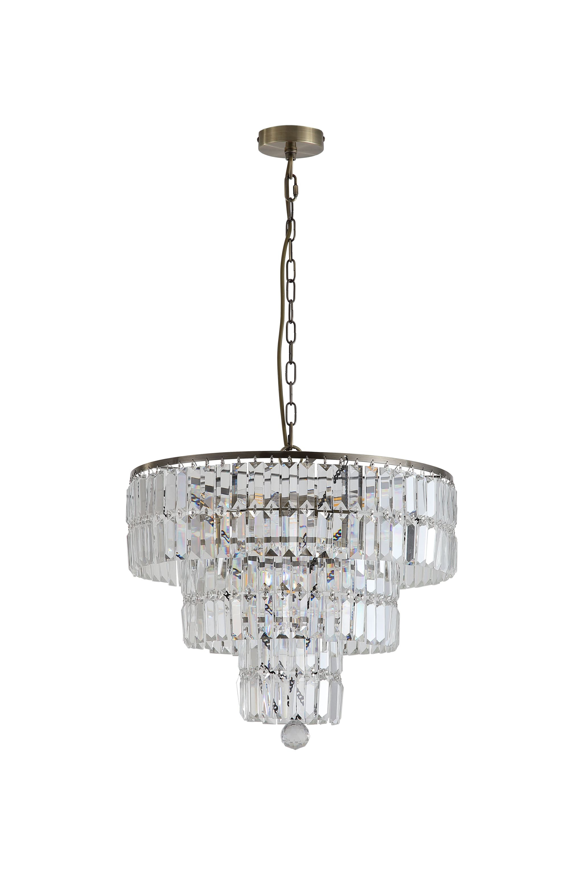 Empire 5Lt Pendant - Antique Brass Metal & Clear Crystal