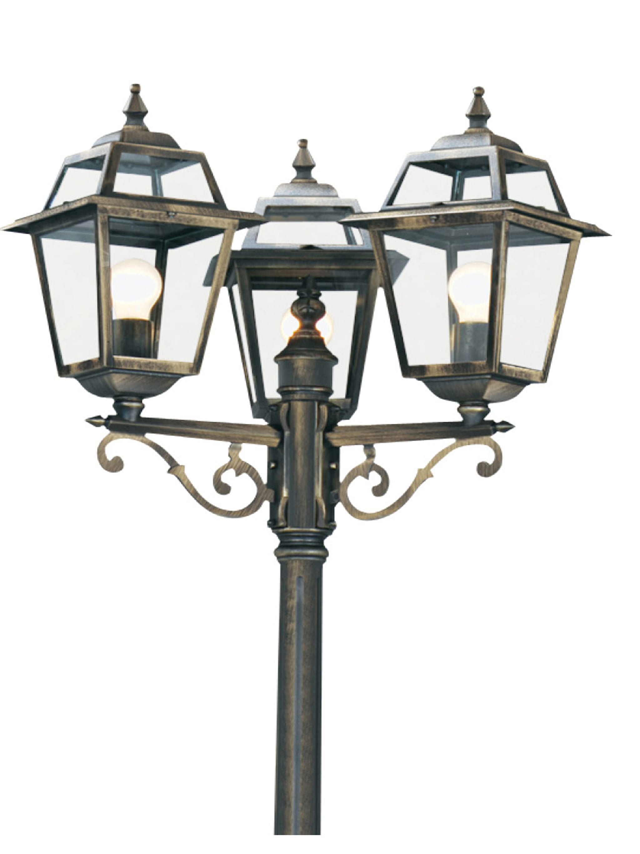 New Orleans  Outdoor Post - Black Gold Metal & Glass