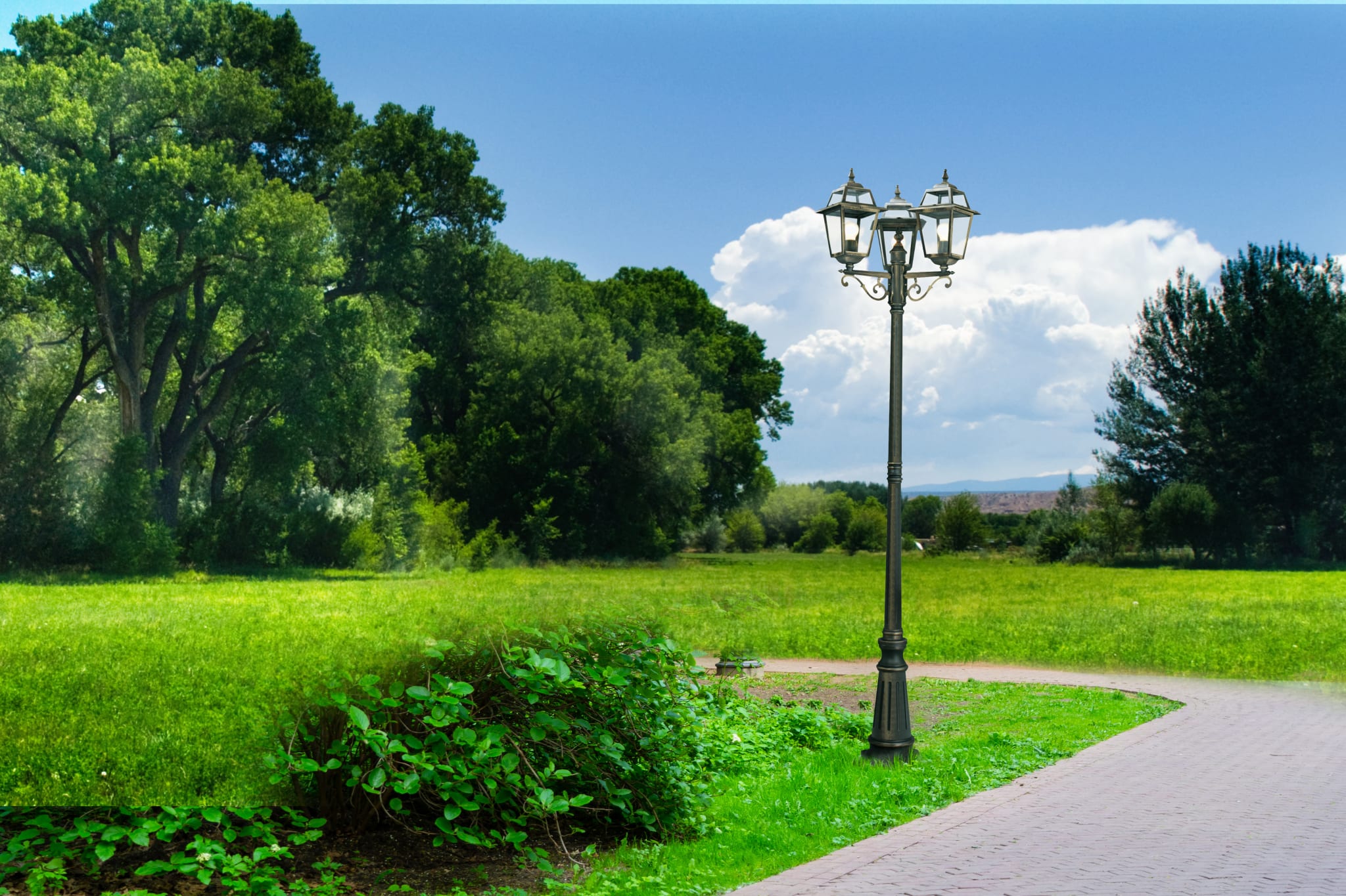 New Orleans  Outdoor Post - Black Gold Metal & Glass