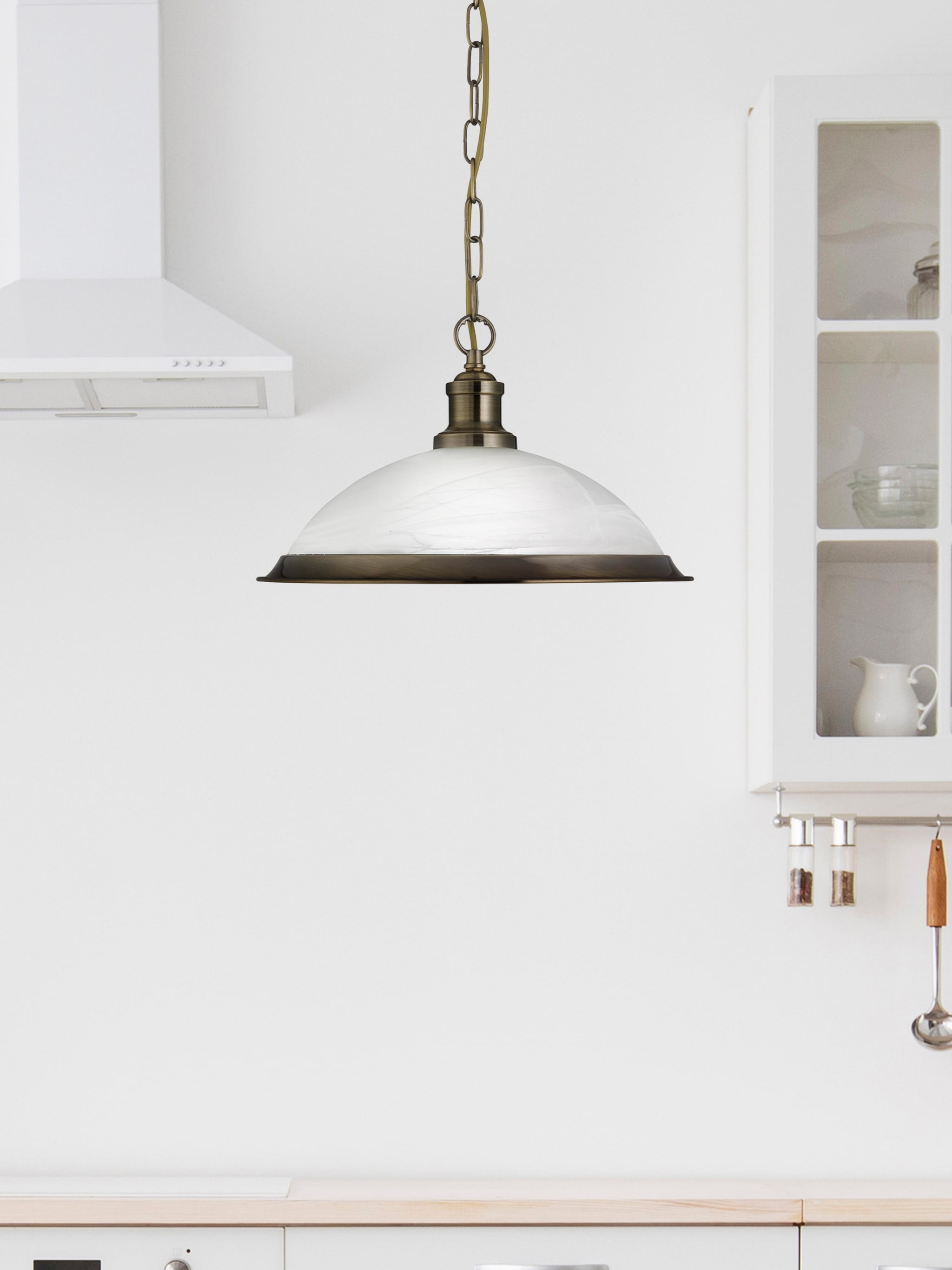 Bistro Pendant - Antique Brass Metal & Acid Glass