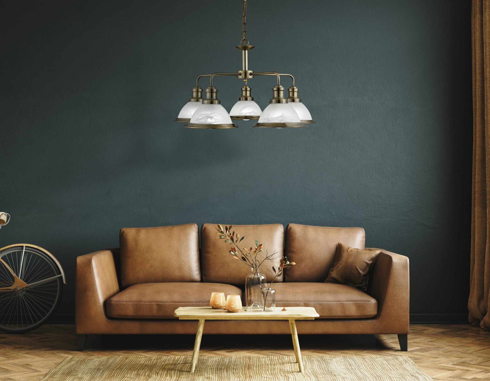 Bistro 5Lt Pendant - Antique Brass Metal & Acid Glass