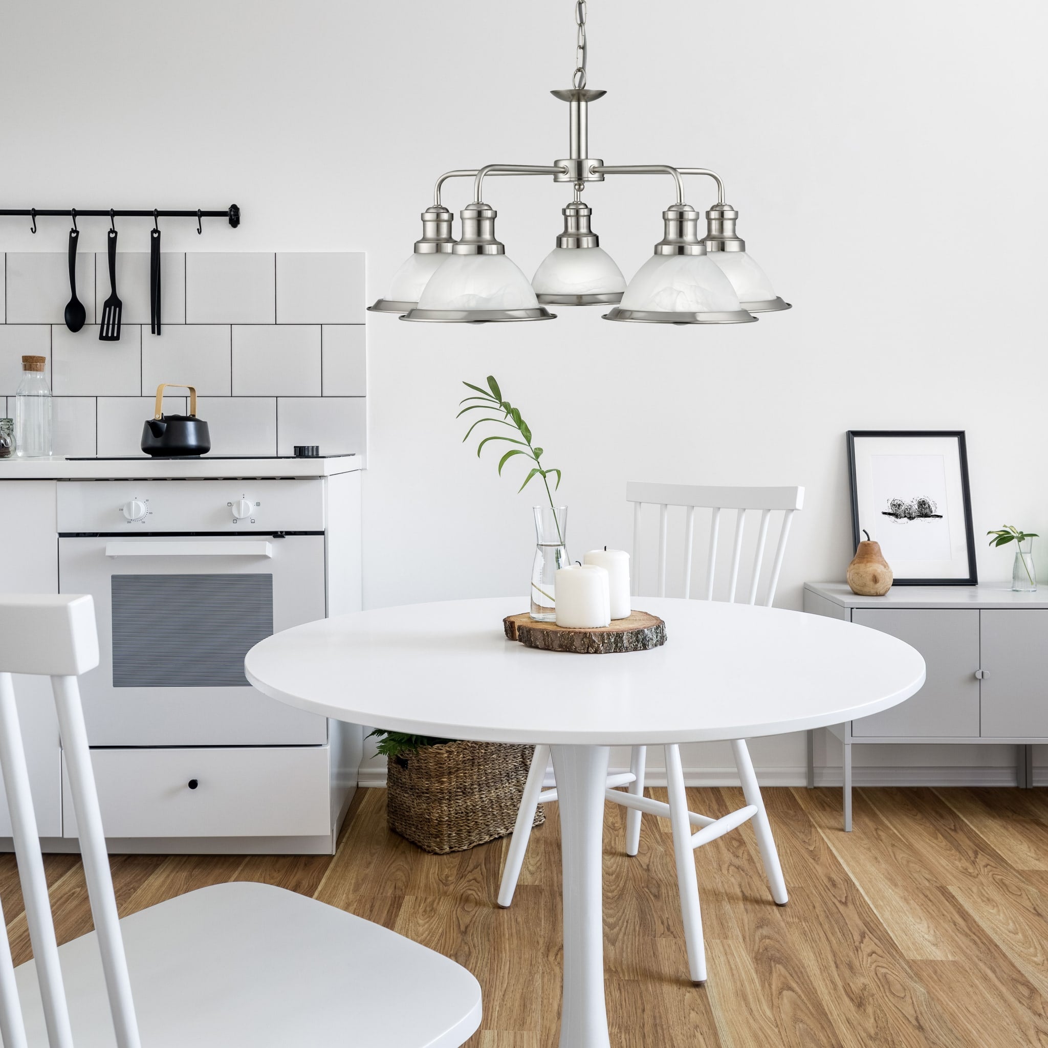 Bistro 5Lt Pendant - Satin Silver & Glass