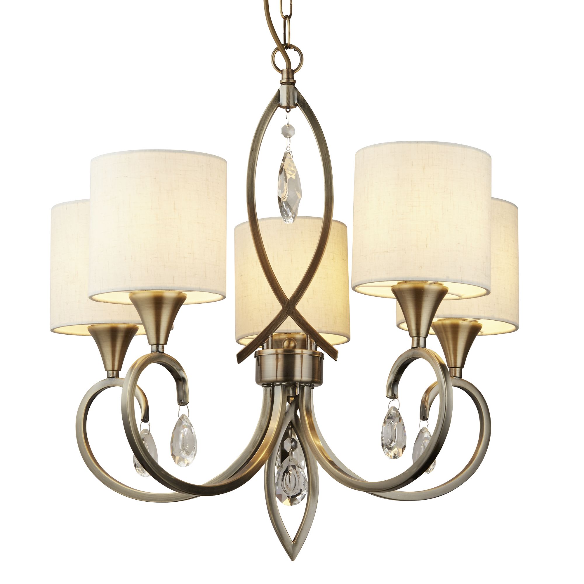 Alberto 5Lt Pendant - Antique Brass, Crystal & Linen Shade