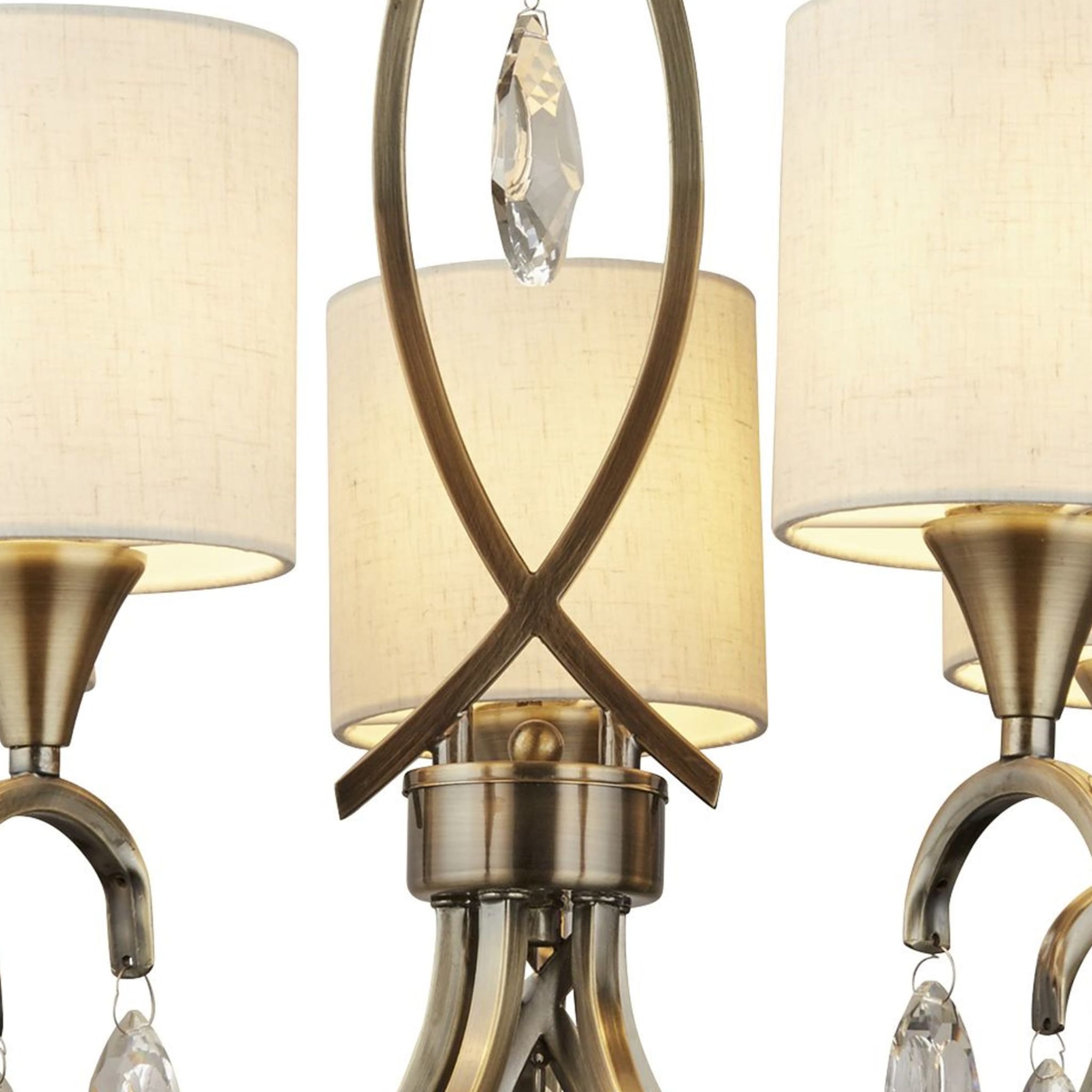 Alberto 5Lt Pendant - Antique Brass, Crystal & Linen Shade