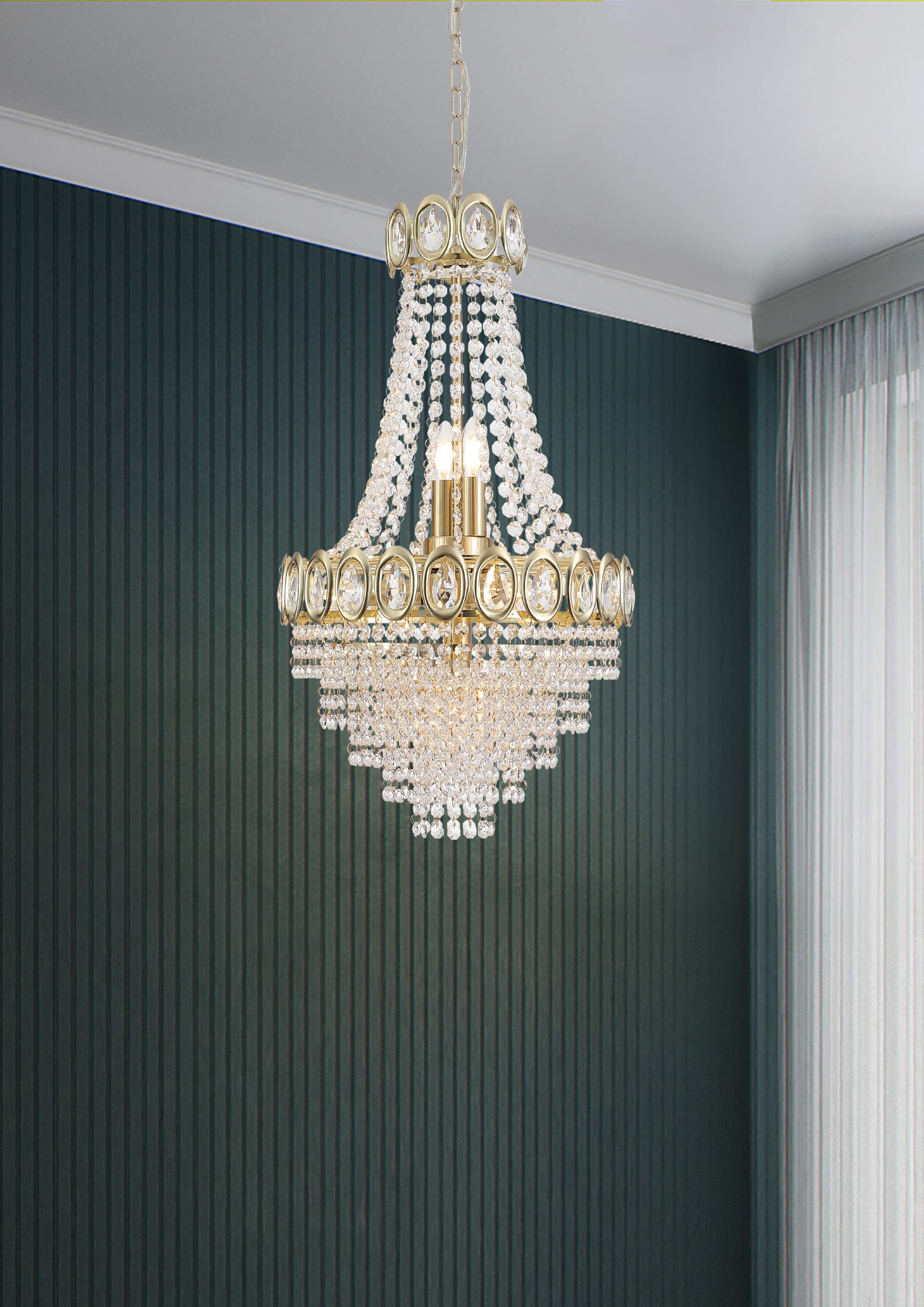 Louis Phillipe 6Lt Pendant Lamp, Satin Brass with Clear crys