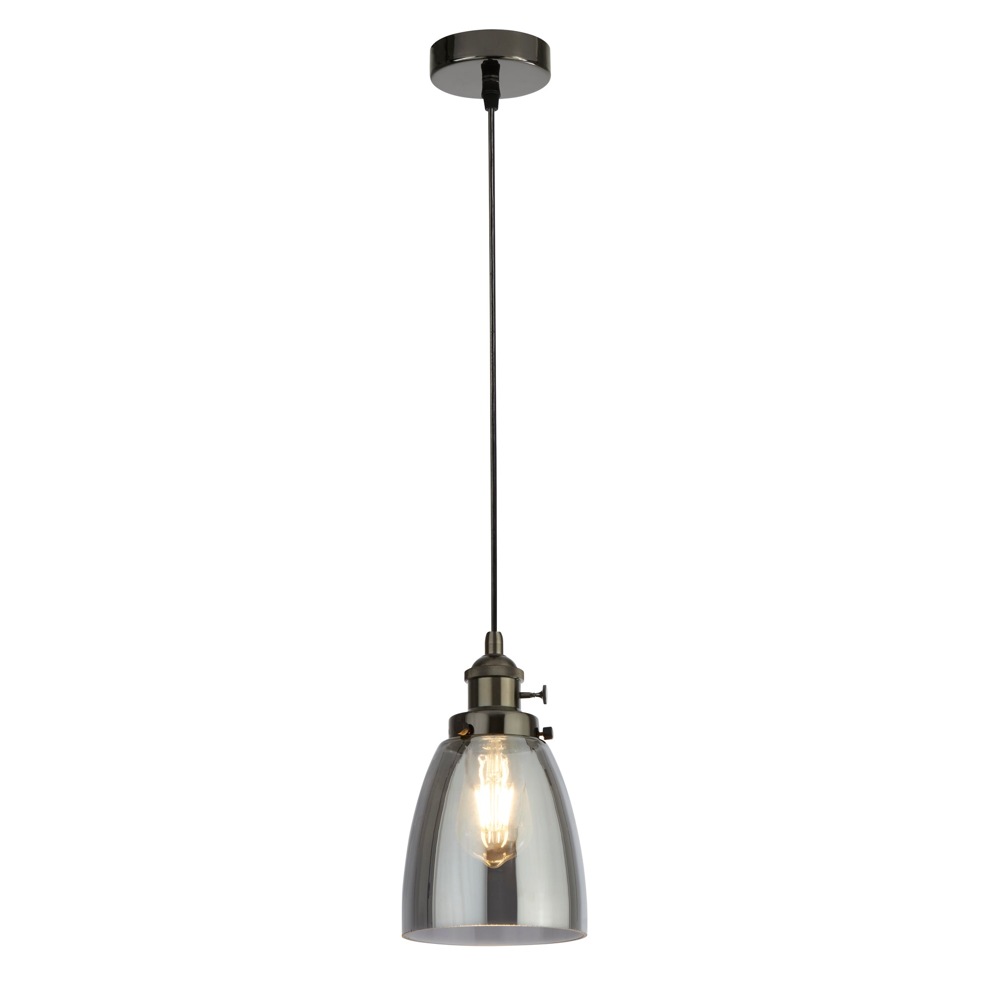 Camden Pendant - Black Chrome Metal & Smoked Glass