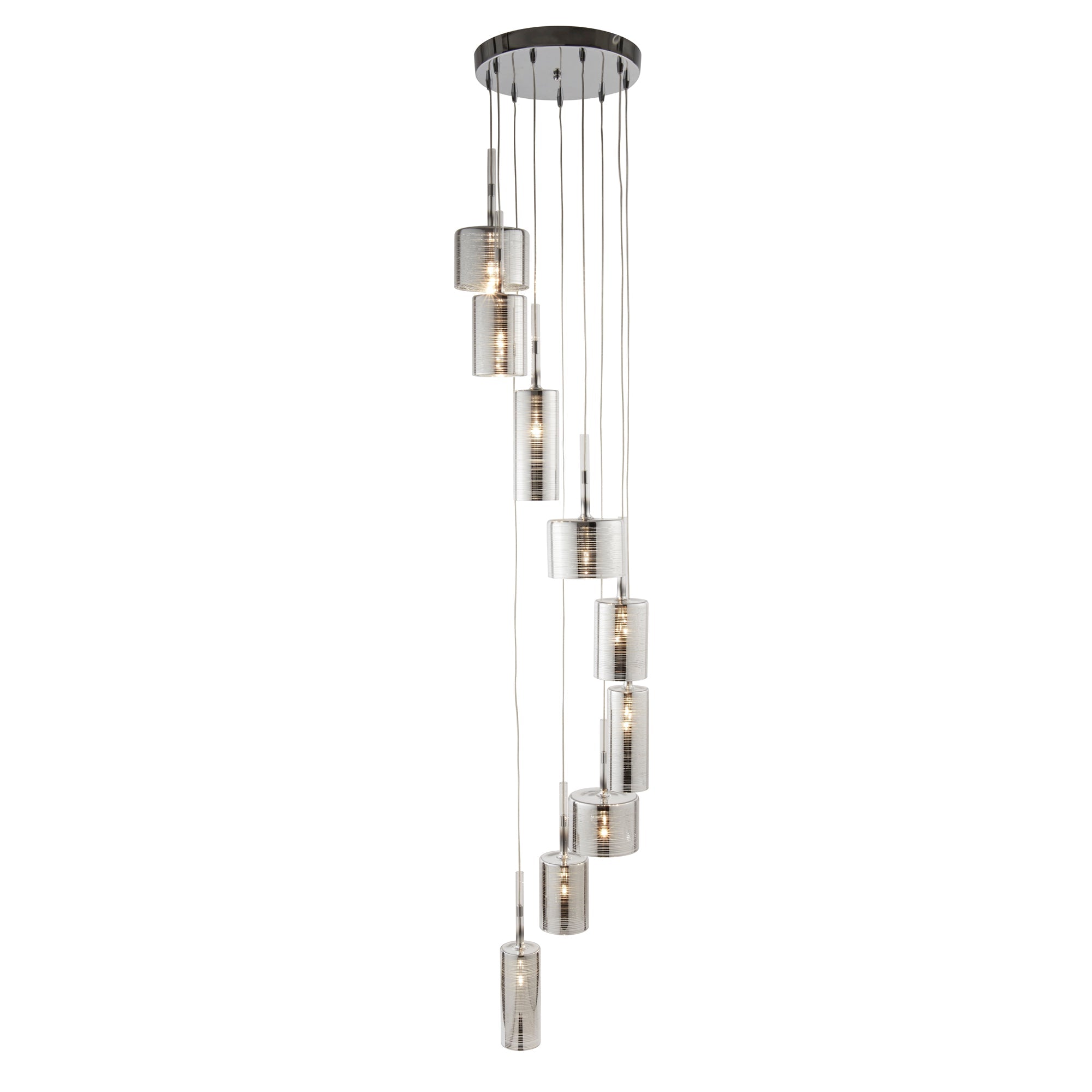 Linen Multi-Drop Pendant - Chrome Metal & Smoked Glass