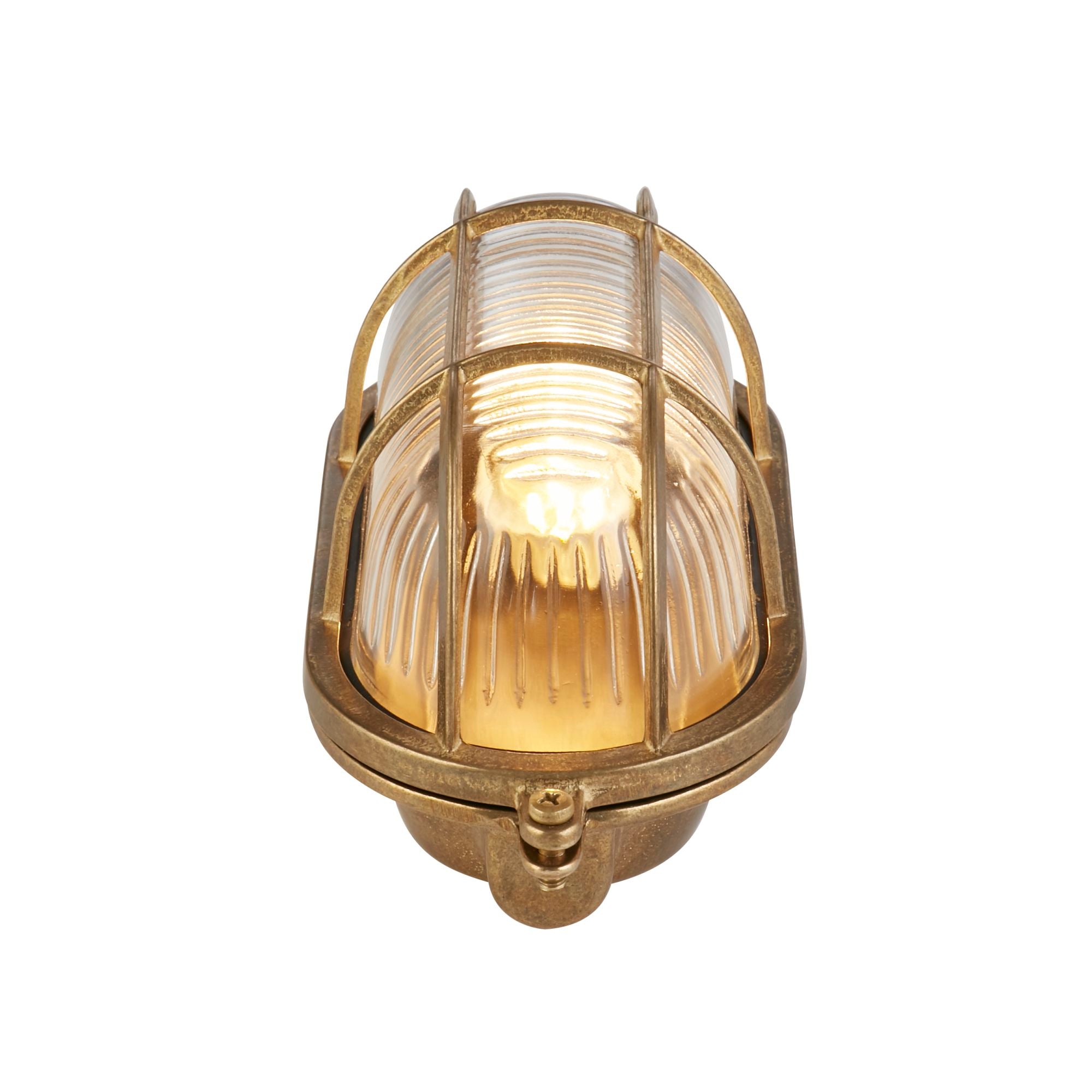 Bulkhead Oval Outdoor Light - Solid Brass & Ribbed Glass