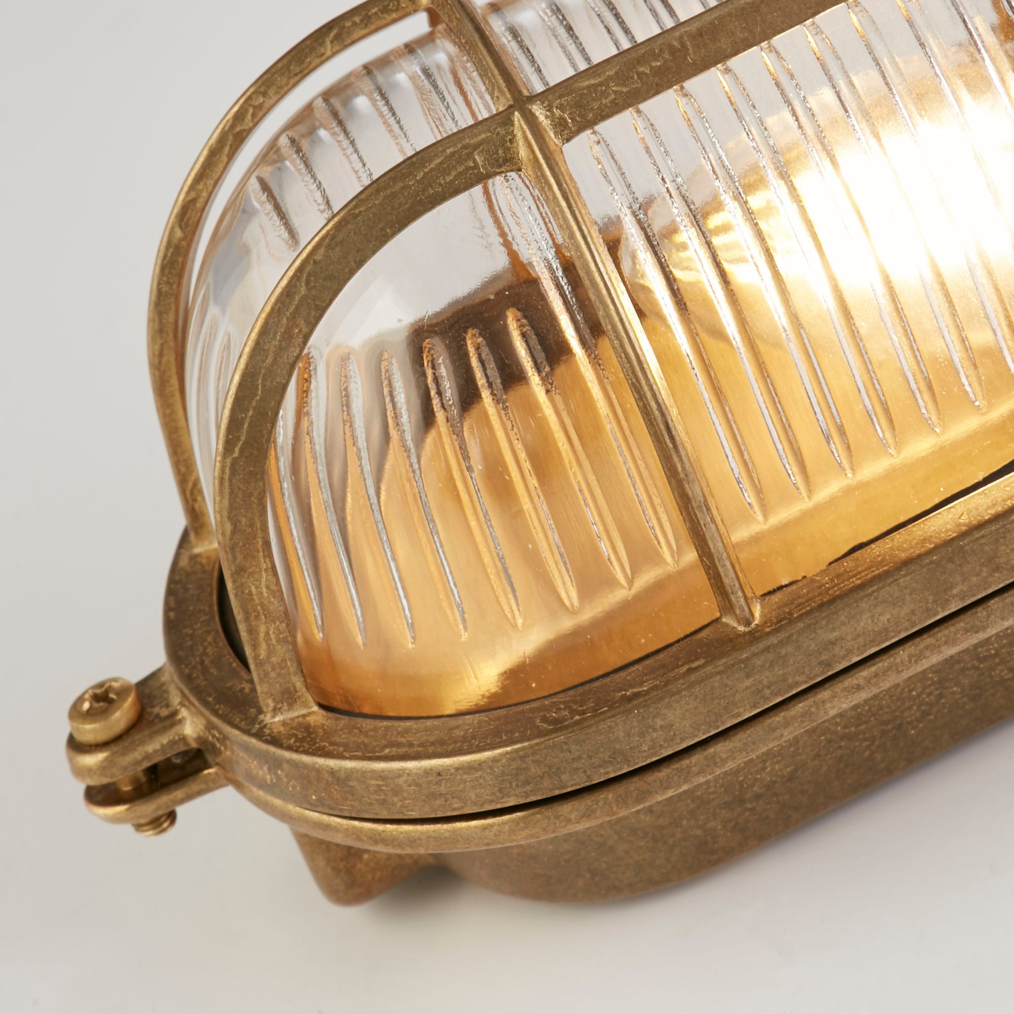 Bulkhead Oval Outdoor Light - Solid Brass & Ribbed Glass