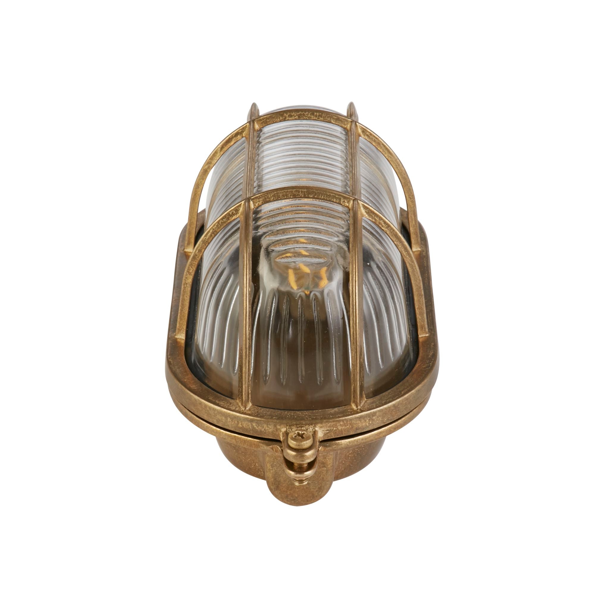 Bulkhead Oval Outdoor Light - Solid Brass & Ribbed Glass