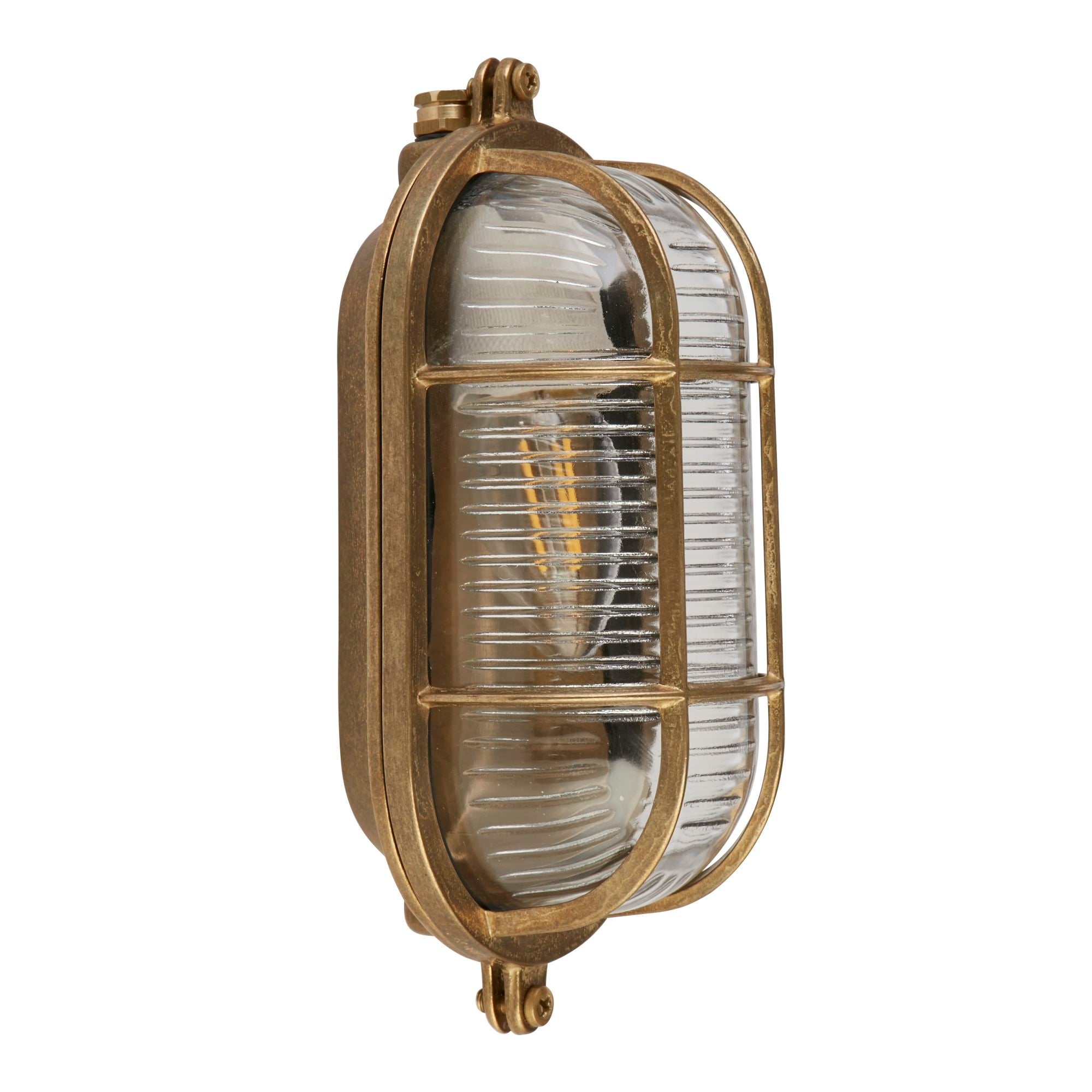 Bulkhead Oval Outdoor Light - Solid Brass & Ribbed Glass