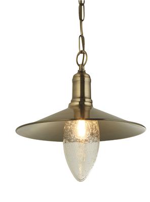 Fisherman 1lt Pendant Antique Brass and Seeded Glass