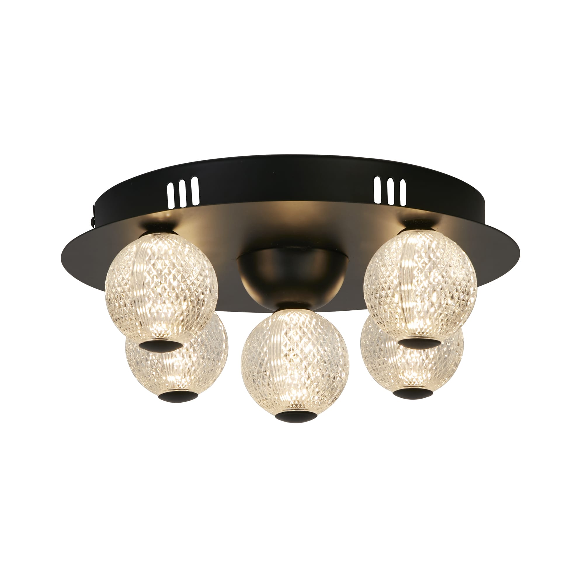 Asteroid LED Flush, Black Metal with Clear Acrylic Balls