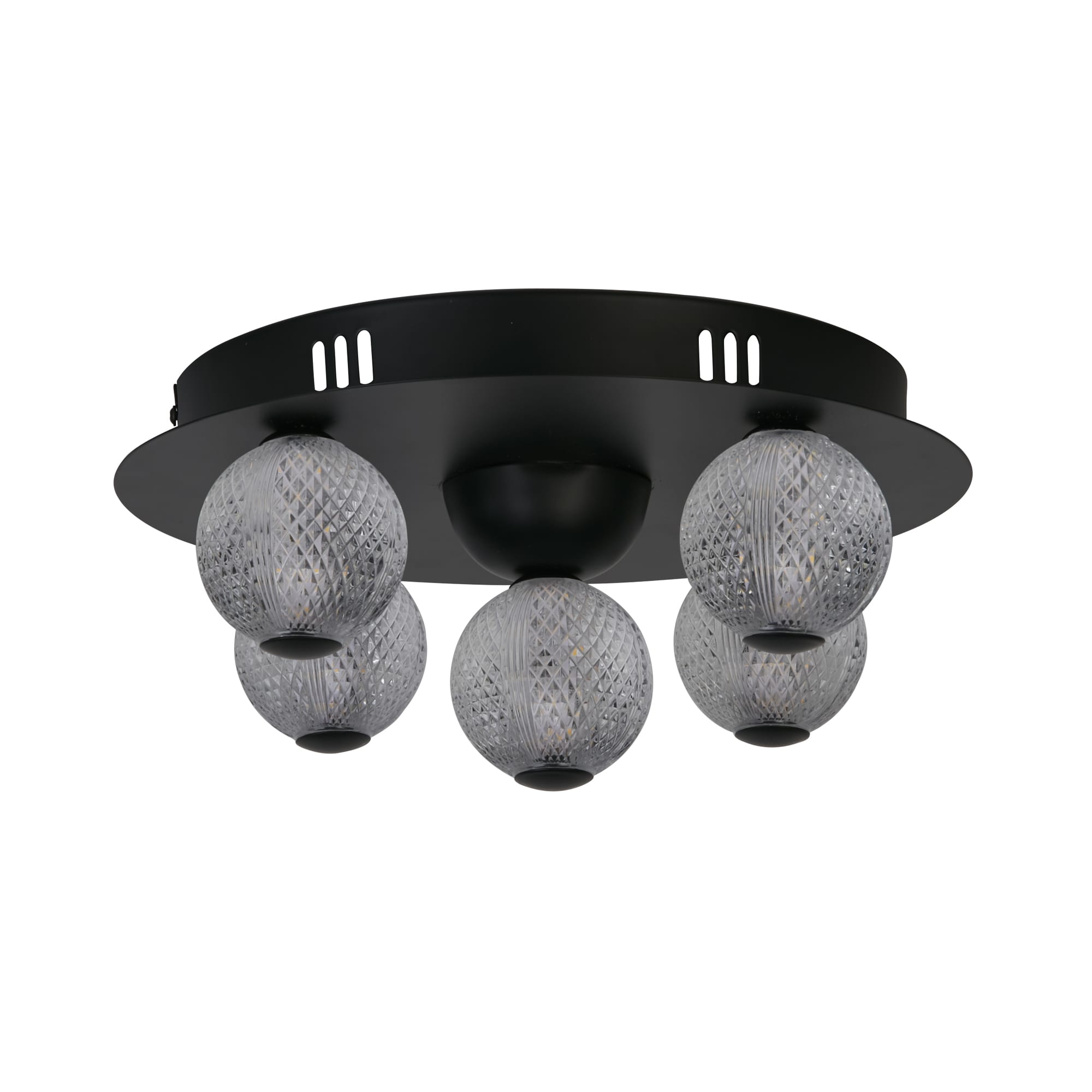 Asteroid LED Flush, Black Metal with Clear Acrylic Balls