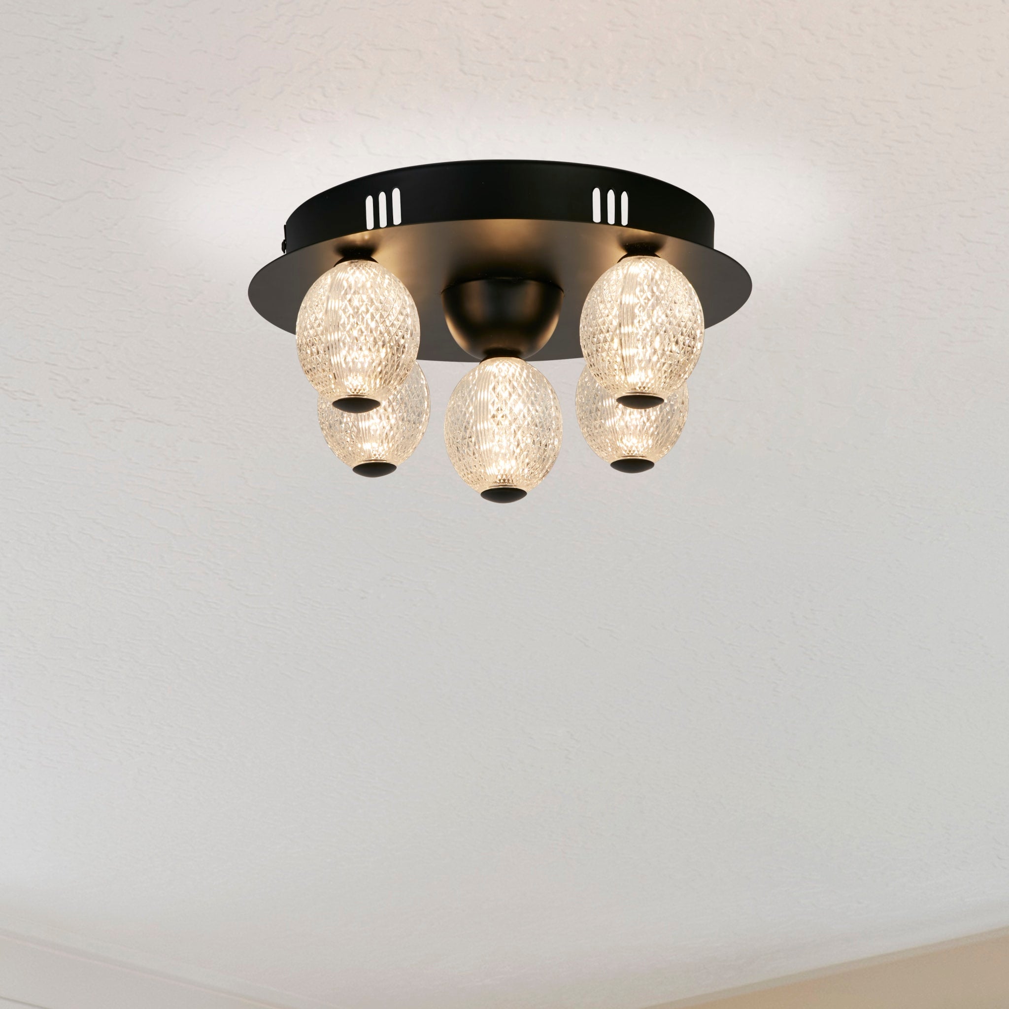 Asteroid LED Flush, Black Metal with Clear Acrylic Balls