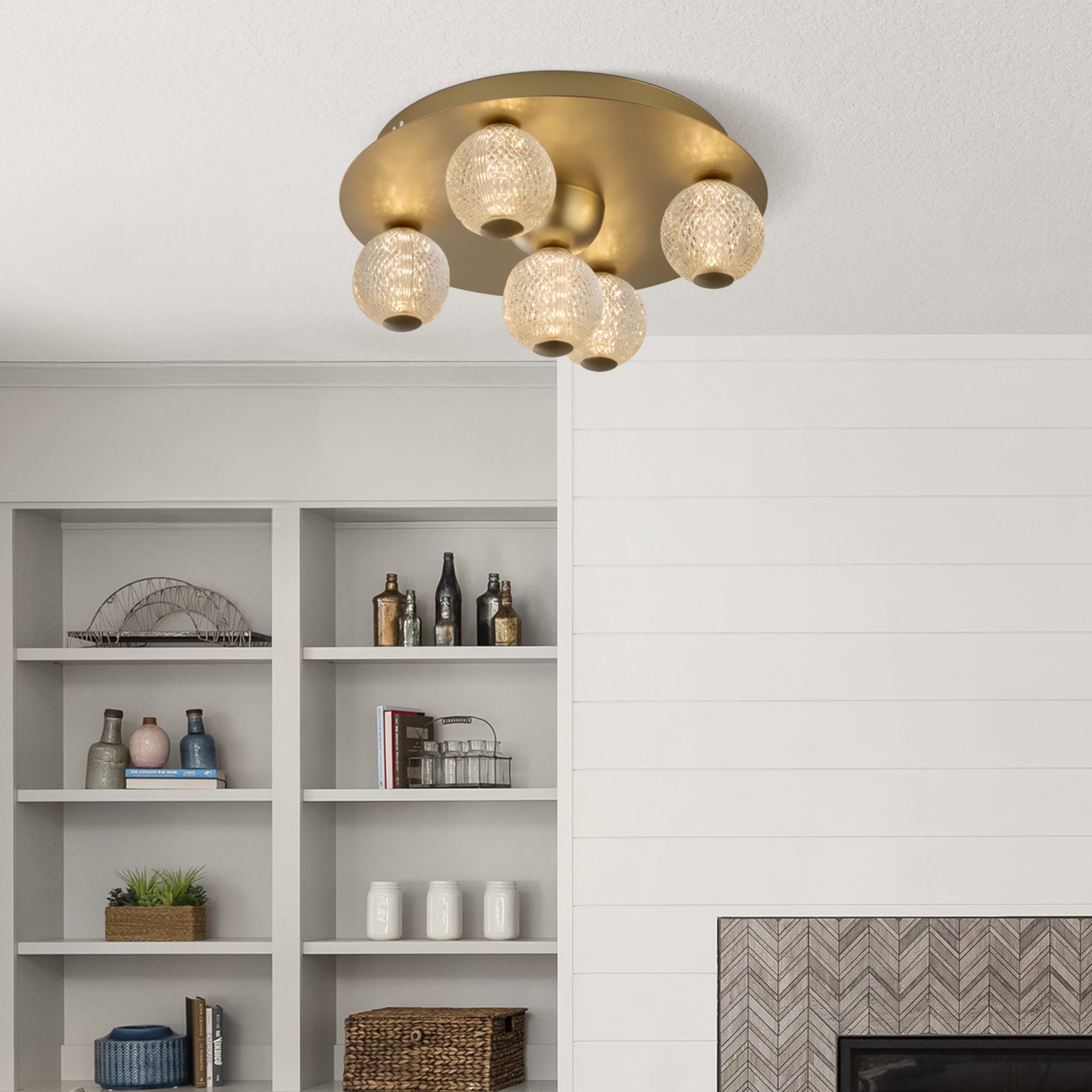 Asteroid Led Flush,Gold Metal with Clear Acrylic Balls