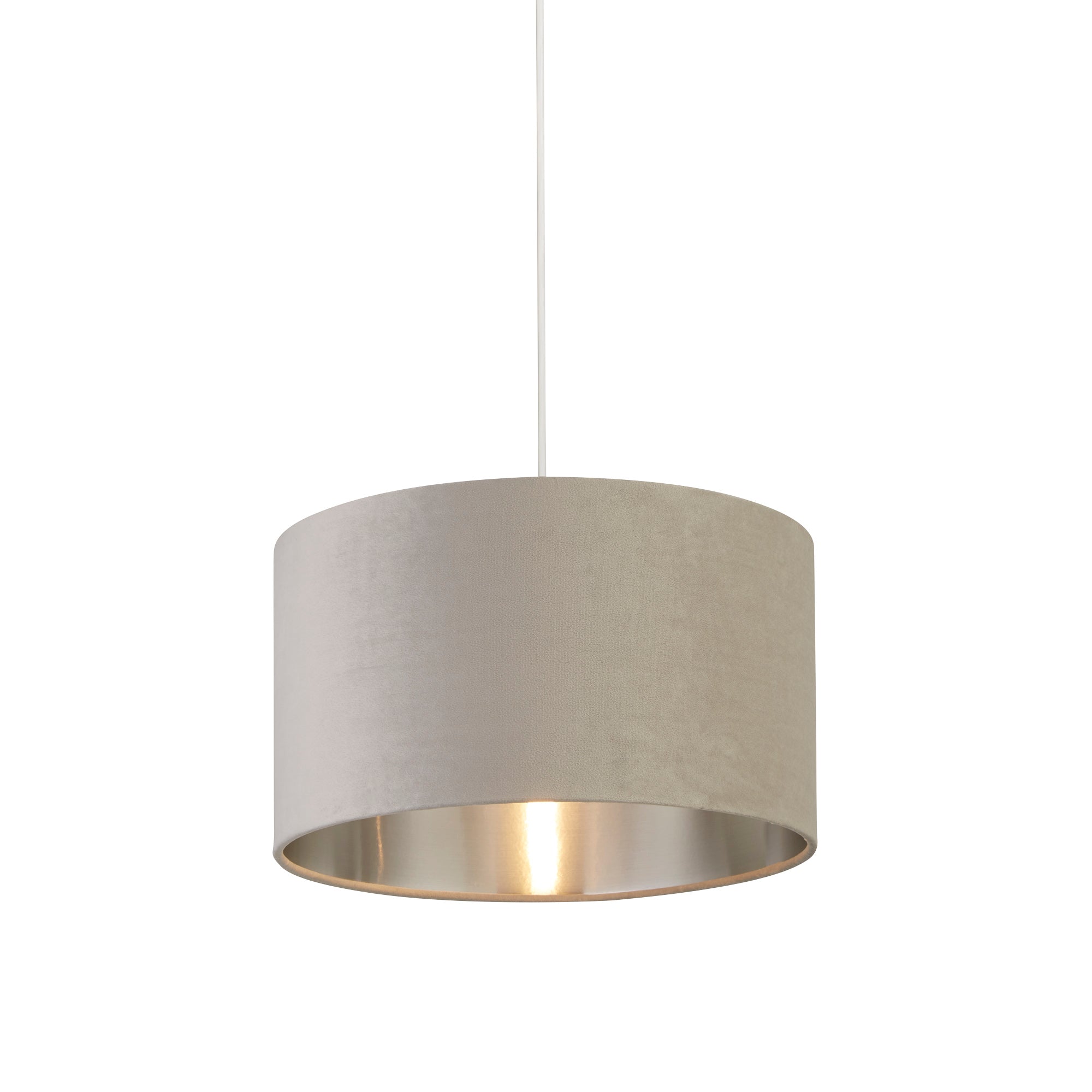 Lux&Belle Drum Shade Light Grey Velvet and  Silver Inner / 380 x 220