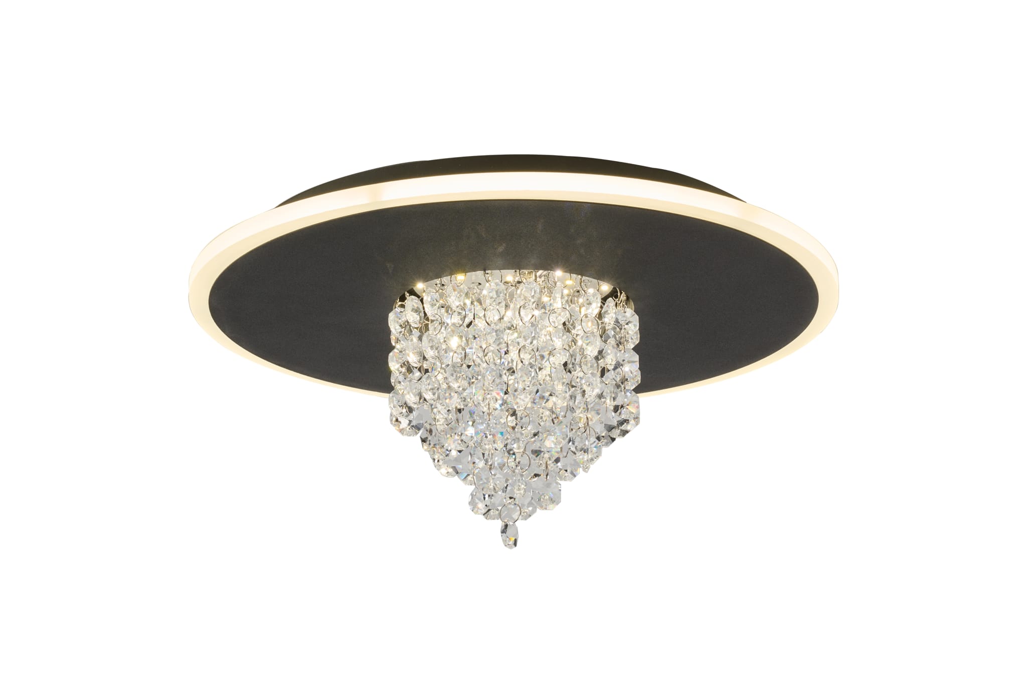 Deluge LED Flush, Black Metal with Crystal Glass