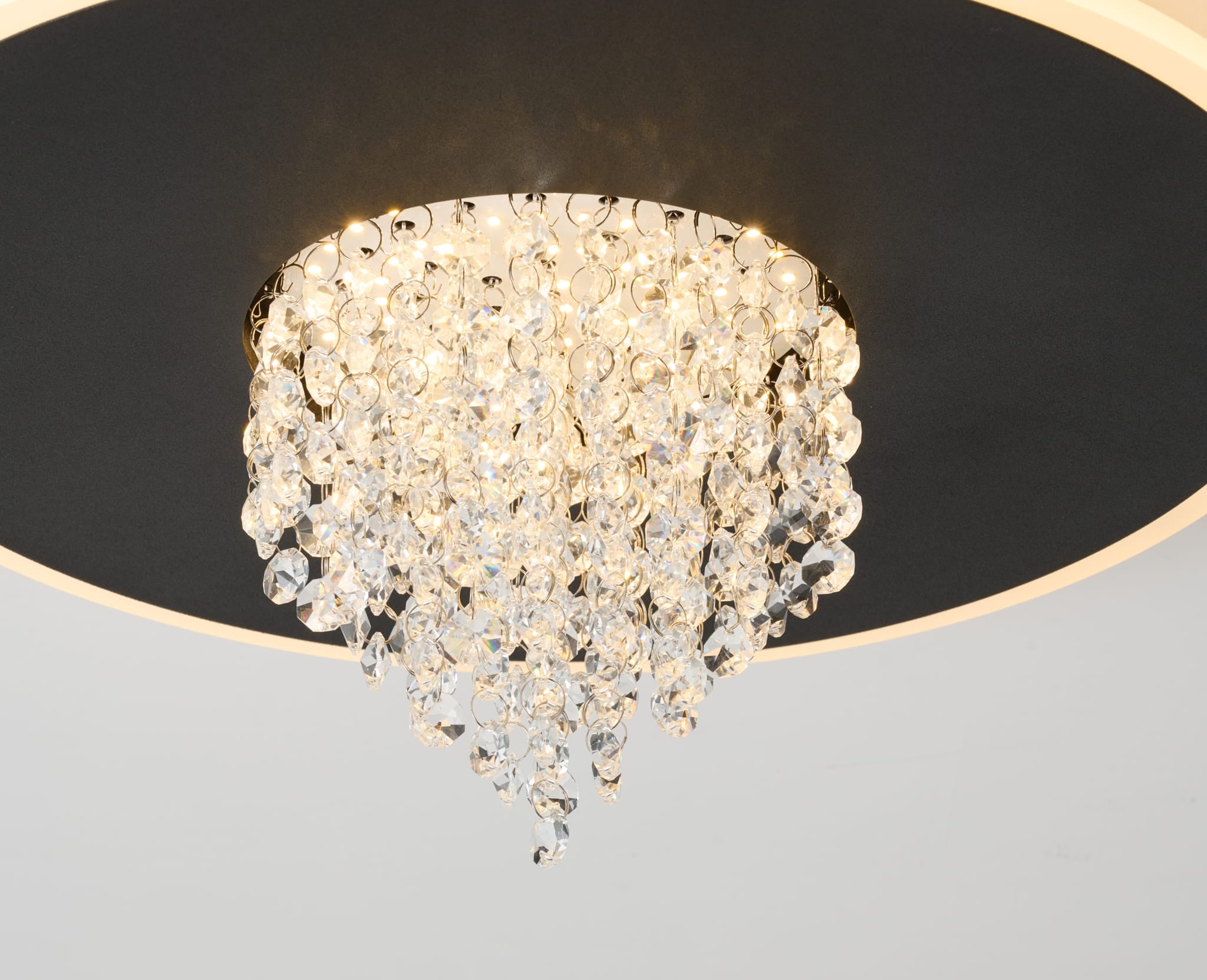 Deluge LED Flush, Black Metal with Crystal Glass