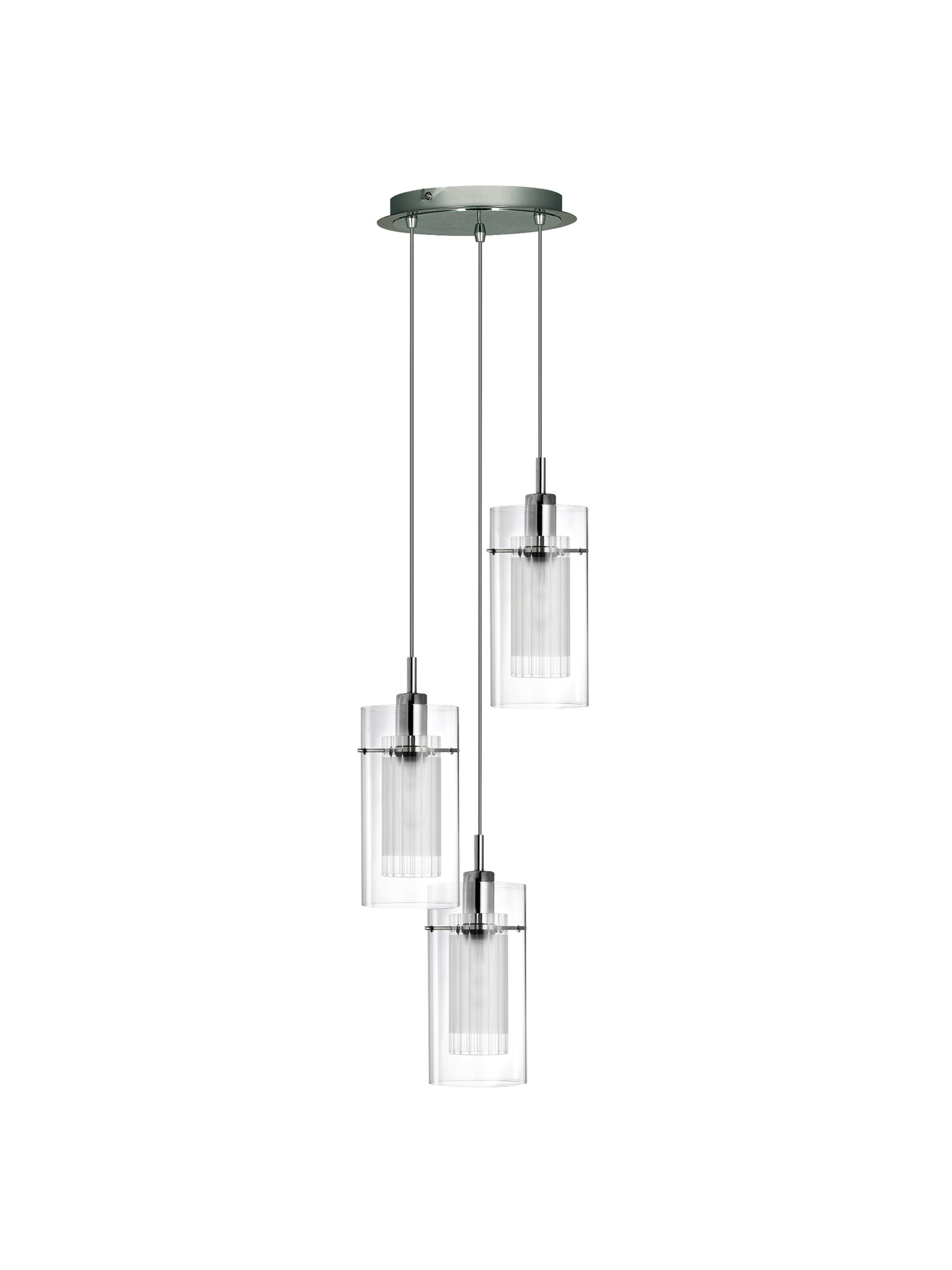 Duo I  3Lt Multi-Drop Pendant - Chrome Metal & Double Glass