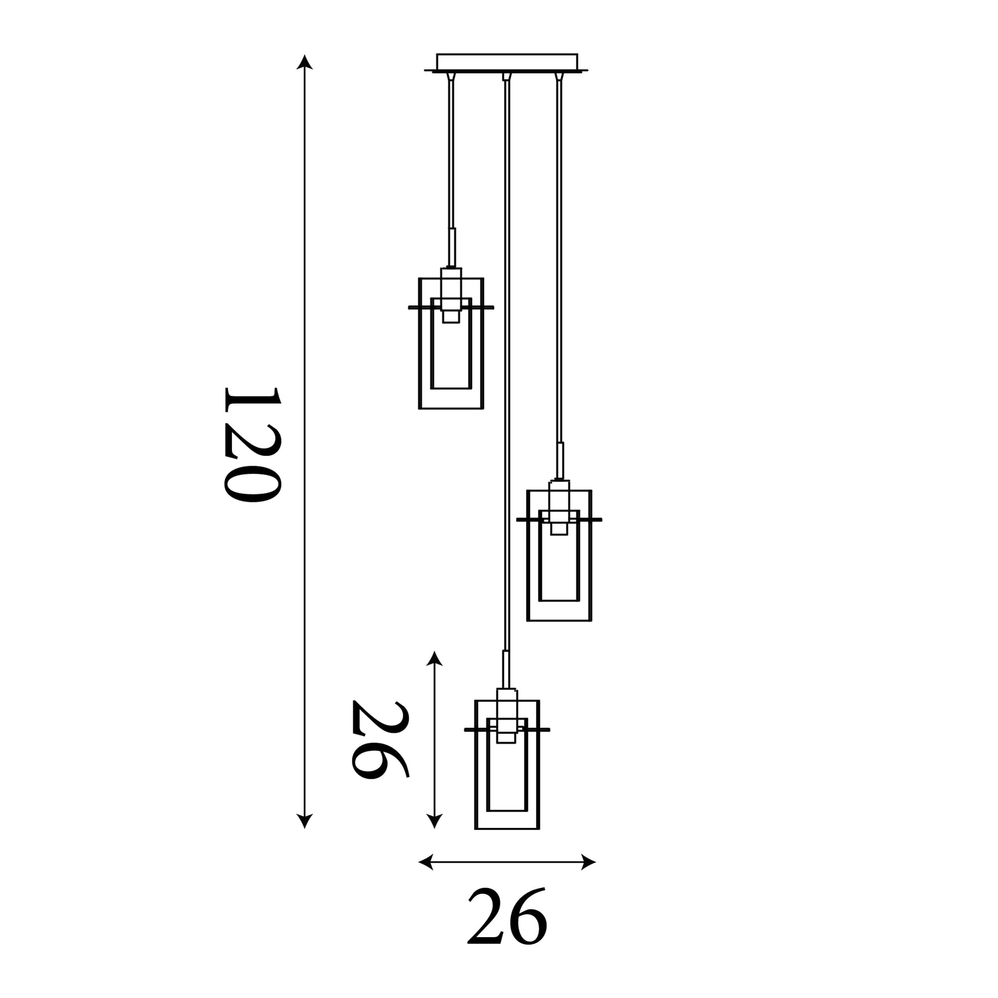 Duo I  3Lt Multi-Drop Pendant - Chrome Metal & Double Glass