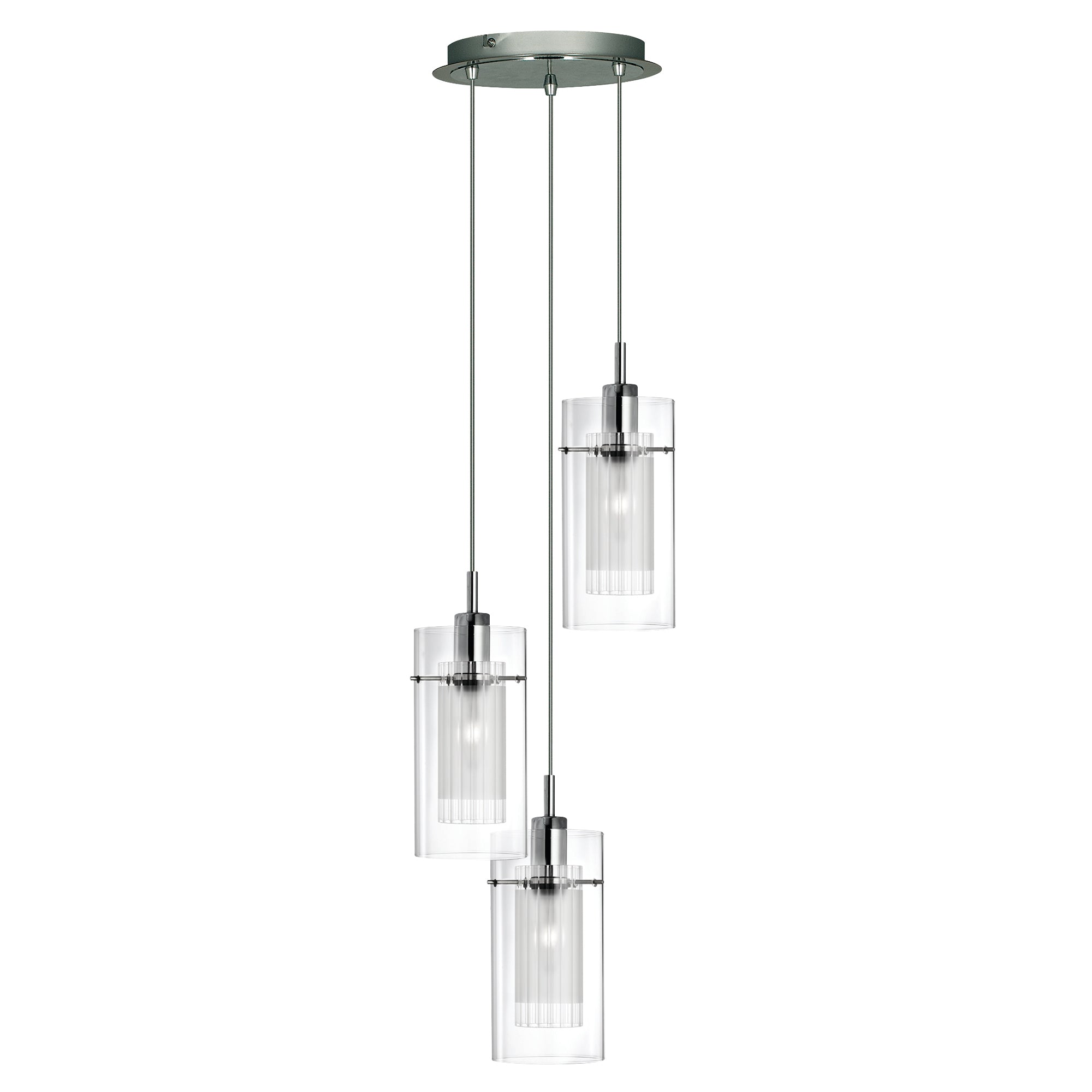 Duo I Multi-Drop Pendant Chrome Metal and Double Glass 3 lights