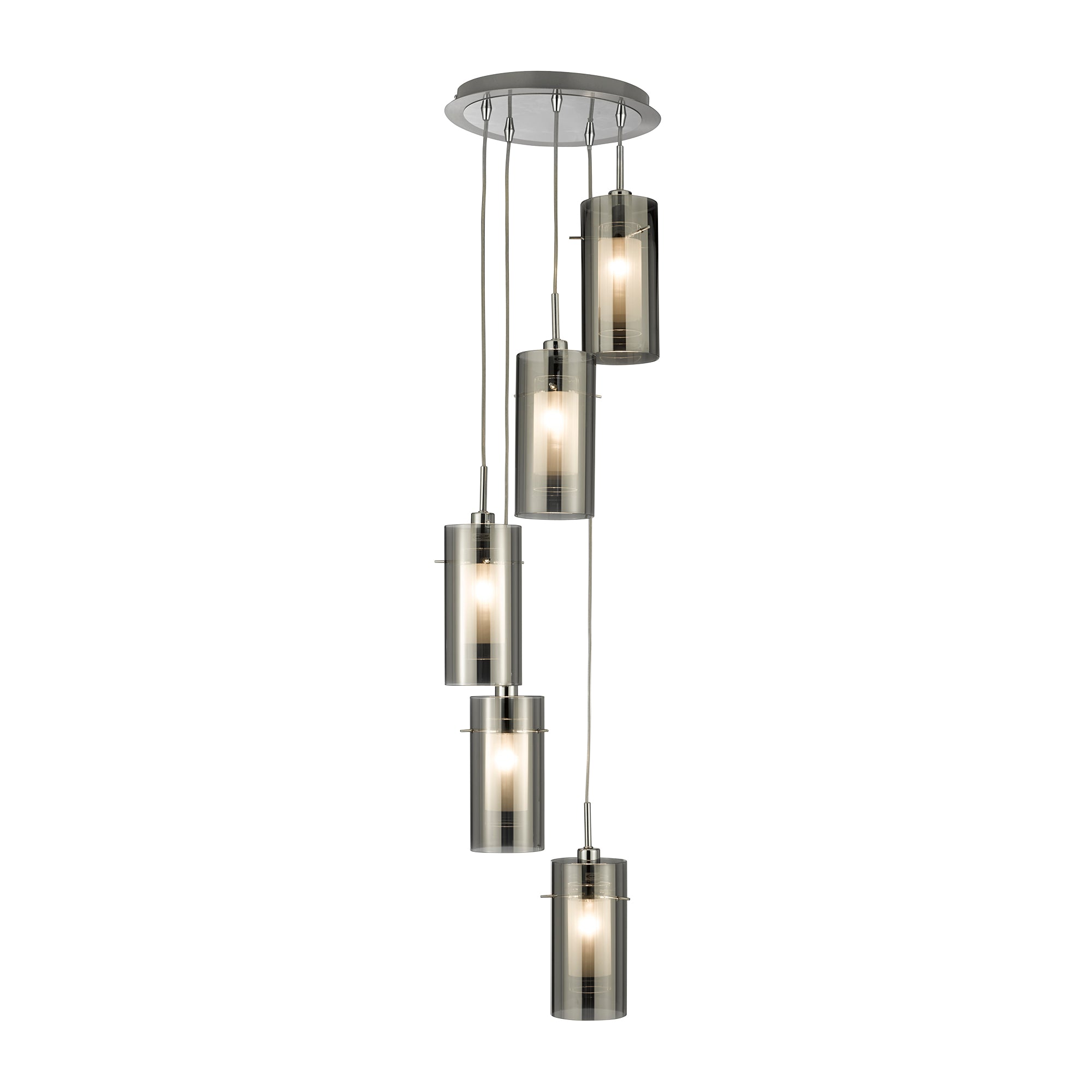 Duo I Multi-Drop Pendant Satin Silver and Smocked Glass 5 lights