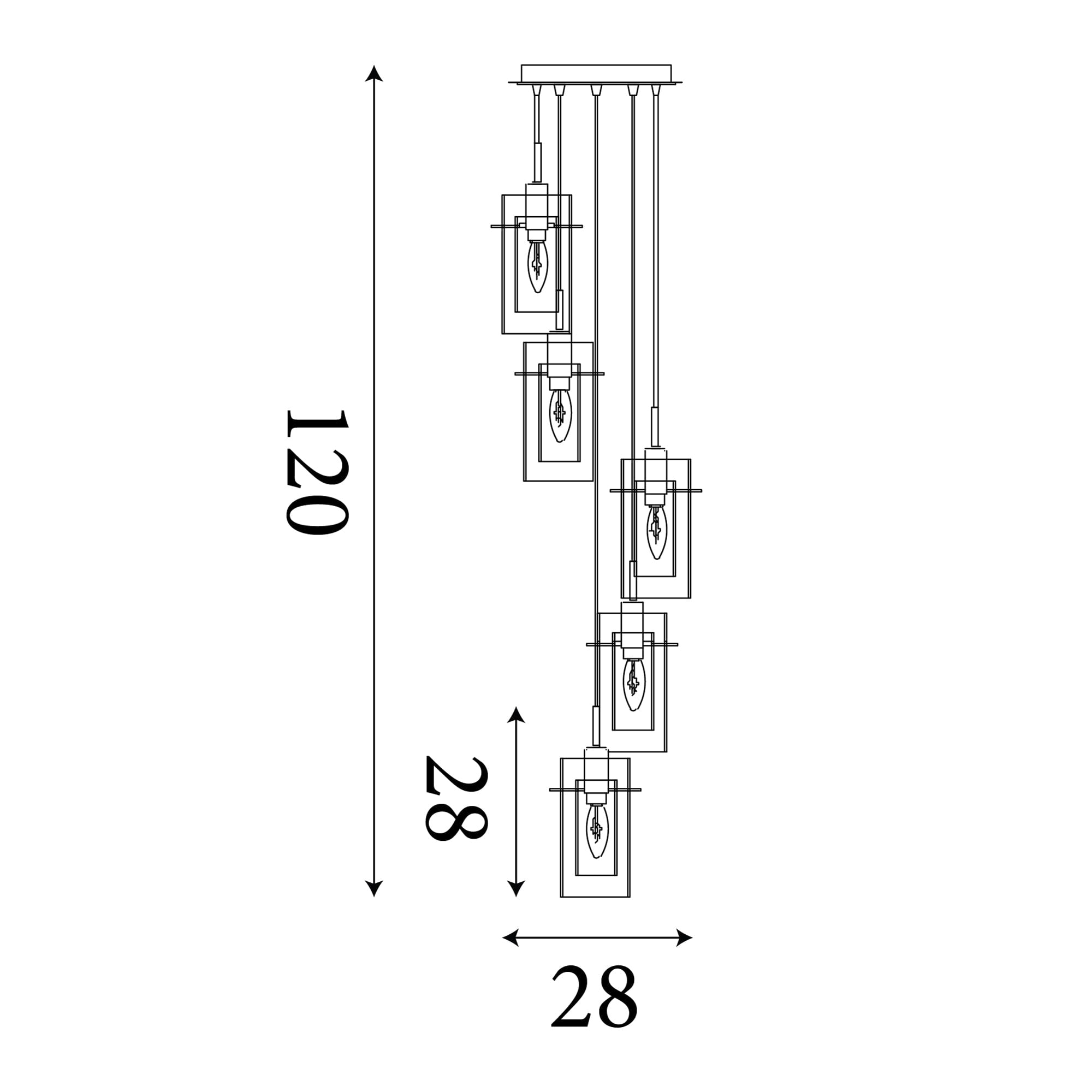 Duo I 5Lt Multi-Drop Pendant - Satin Silver Metal & Glass