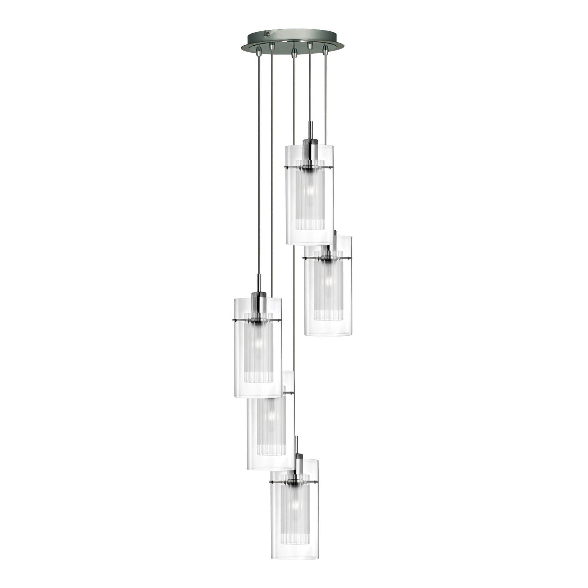 Duo I Multi-Drop Pendant Satin Silver and Clear Glass 5 lights