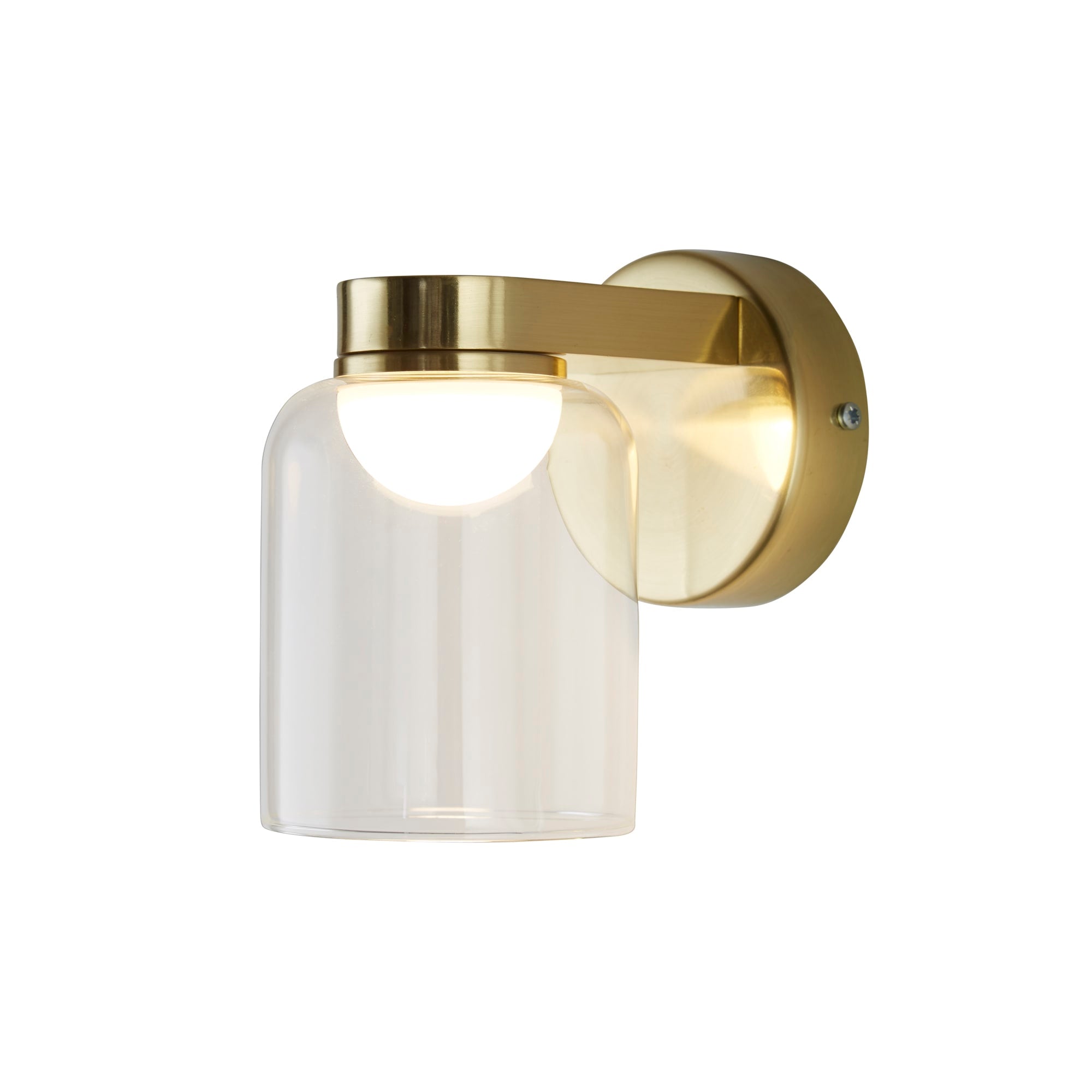 Highball LED Wall Light, Satin Brass & Clear Glass IP44