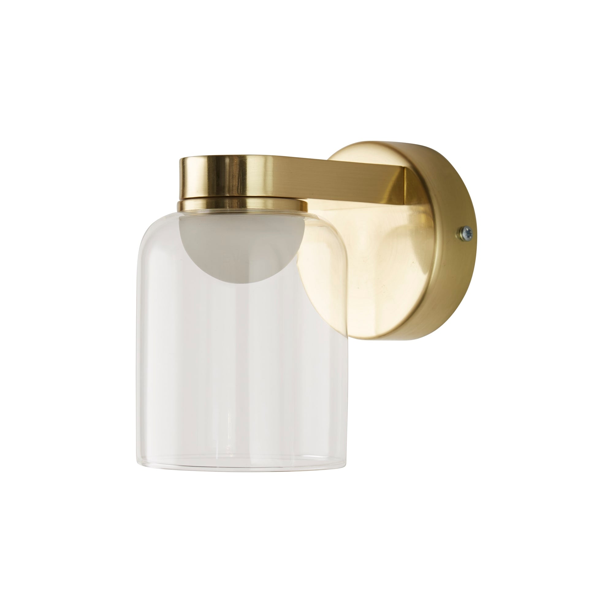 Highball LED Wall Light, Satin Brass & Clear Glass IP44