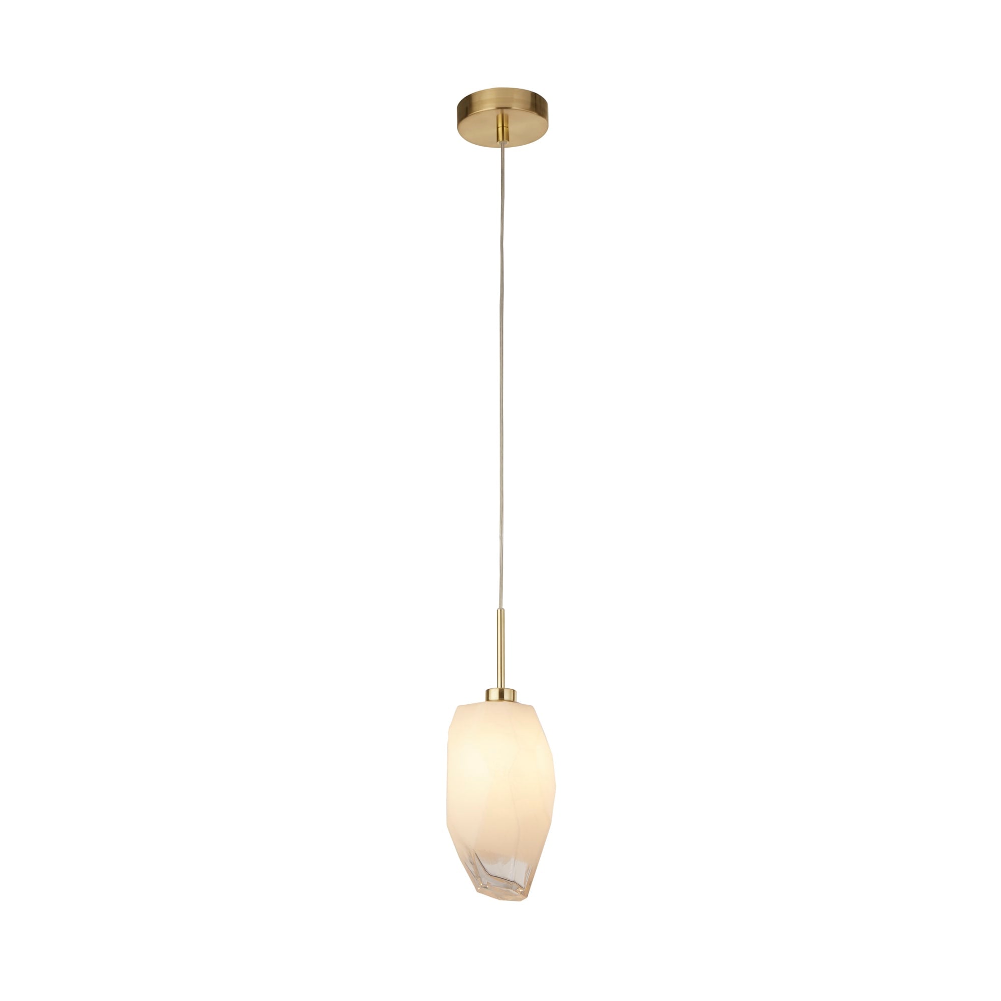 Rocky 1Lt Pendant, Satin Brass Metal  & Glass