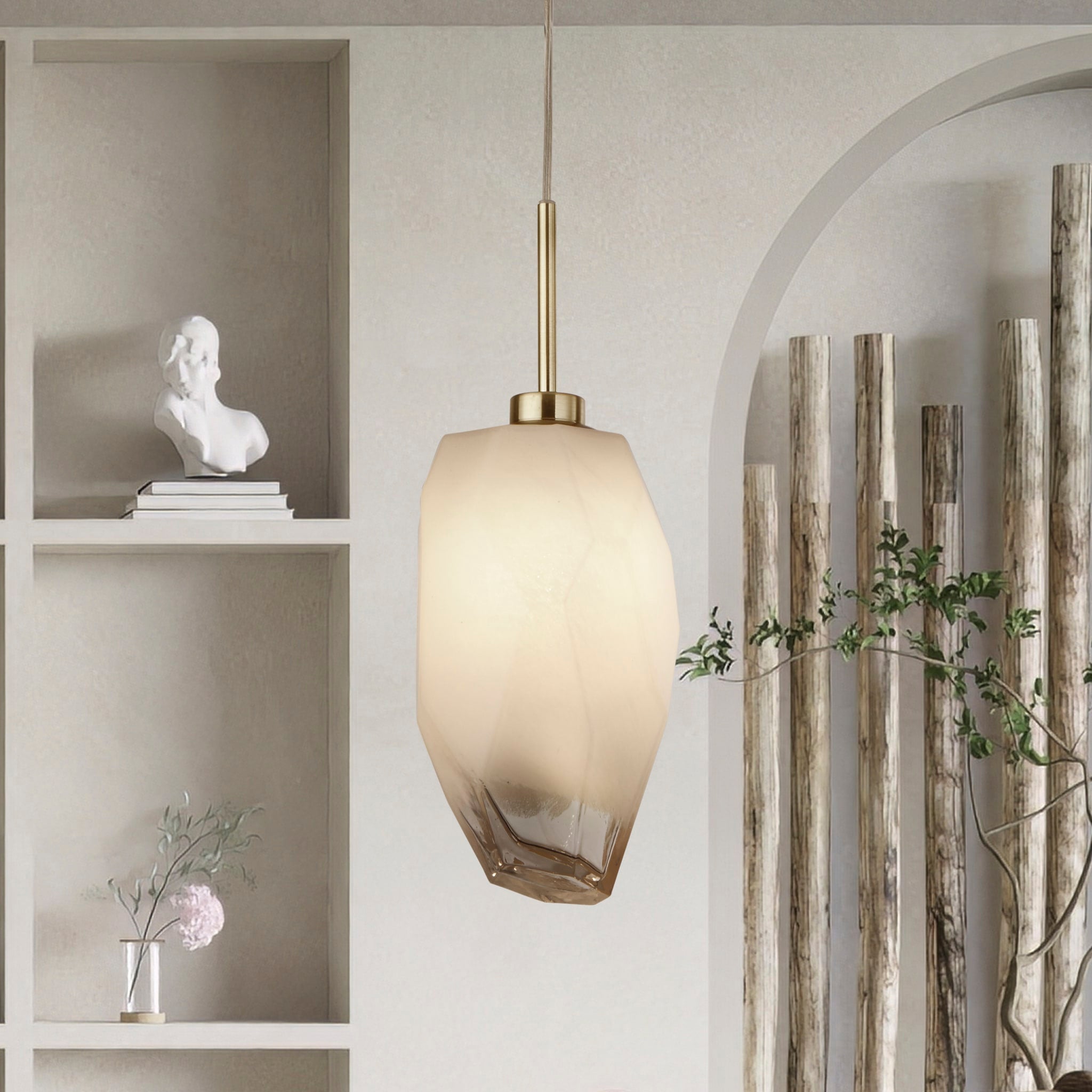 Rocky 1Lt Pendant, Satin Brass Metal  & Glass
