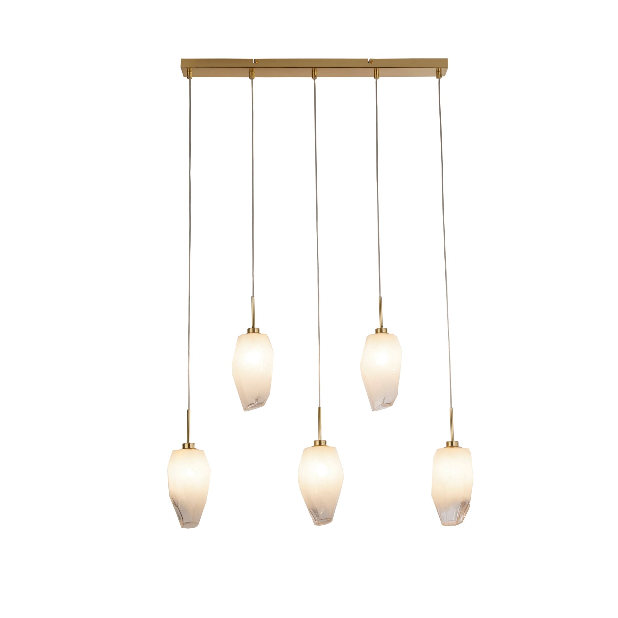 Rocky 5Lt Bar Pendant, Satin Brass Metal  & Glass