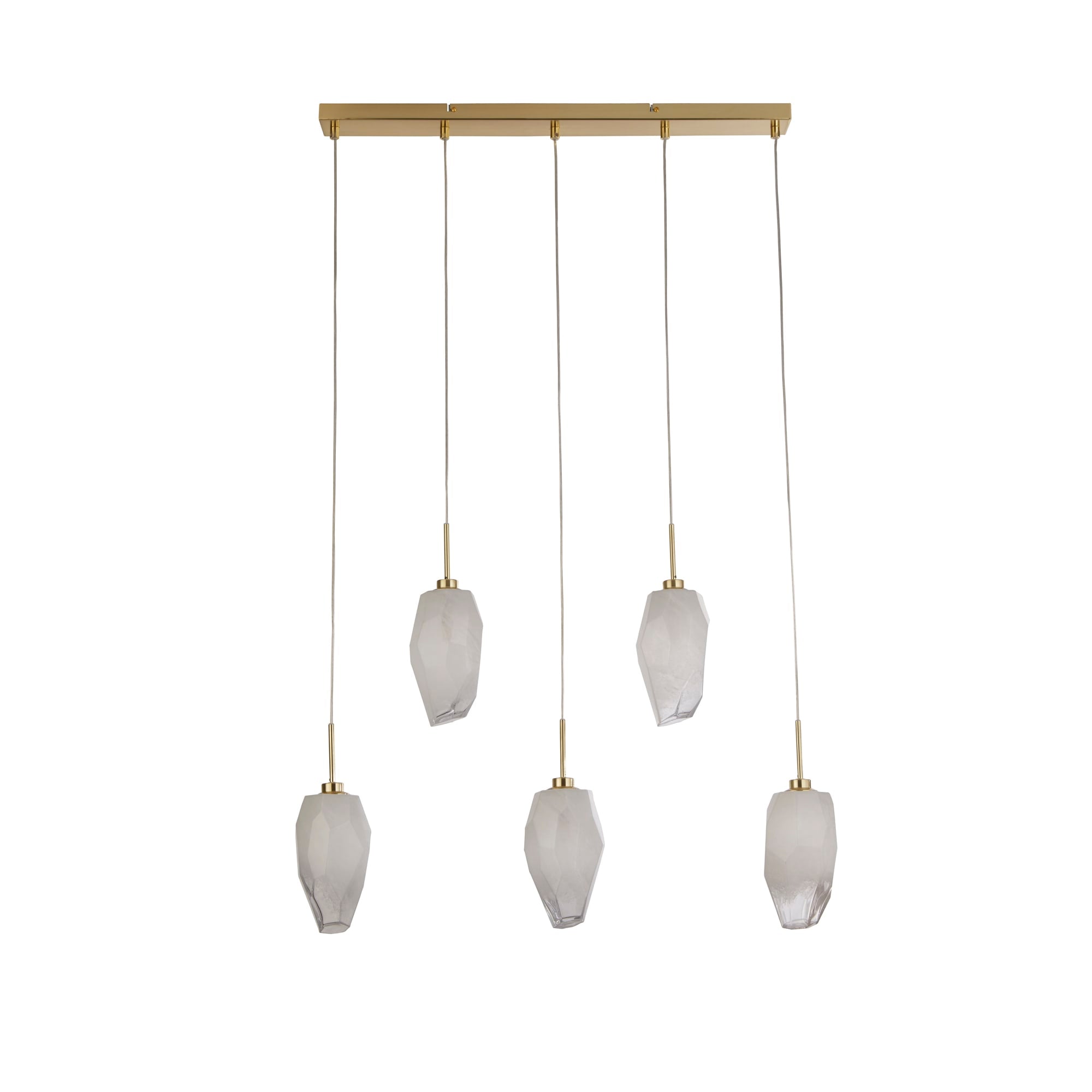 Rocky 5Lt Bar Pendant, Satin Brass Metal  & Glass