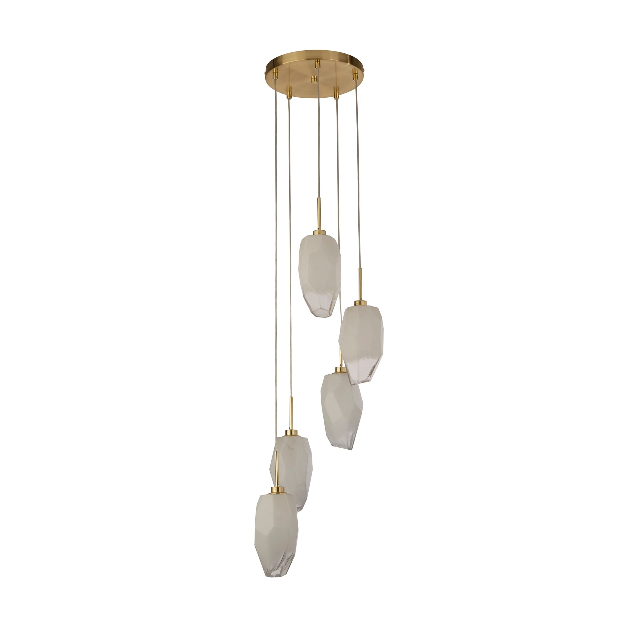 Rocky 5Lt Multi Drop  Pendant, Satin Brass Metal  & Glass