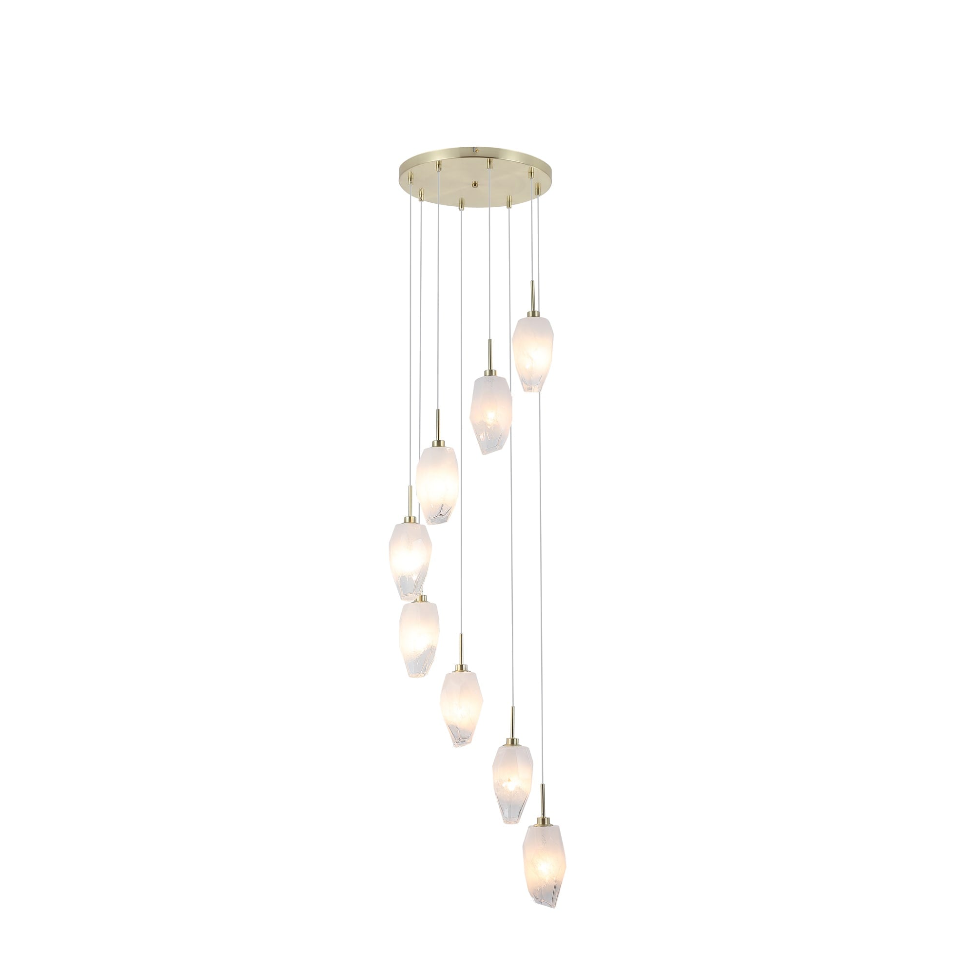 Rocky 8Lt Multi Drop Pendant, Satin Brass Metal  & Glass
