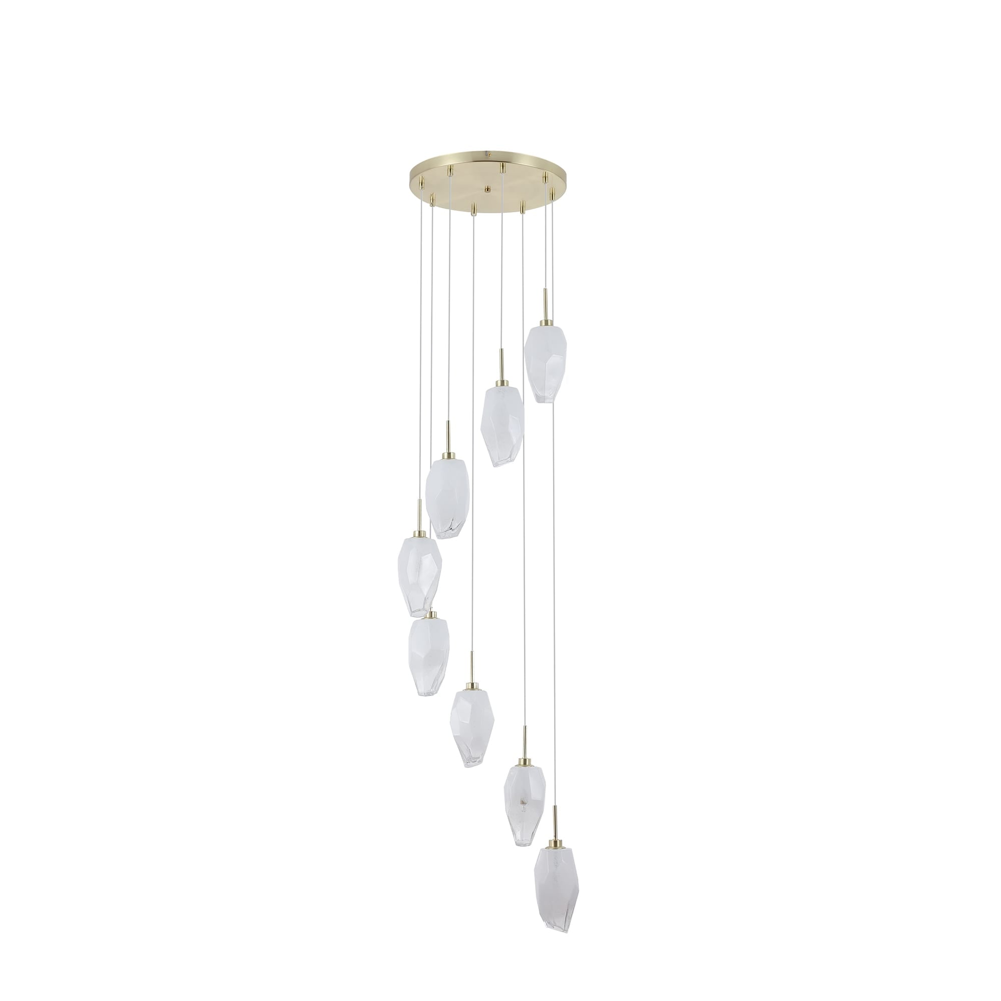 Rocky 8Lt Multi Drop Pendant, Satin Brass Metal  & Glass