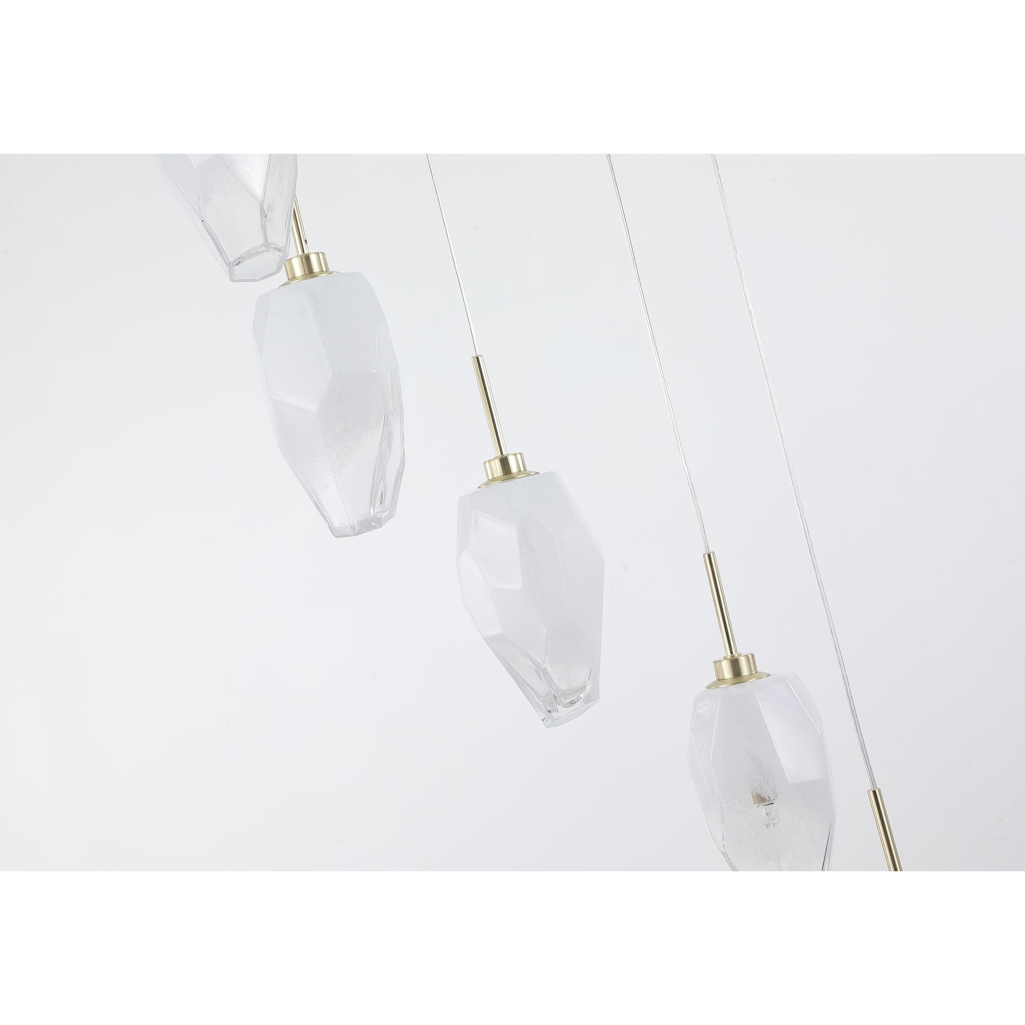 Rocky 8Lt Multi Drop Pendant, Satin Brass Metal  & Glass