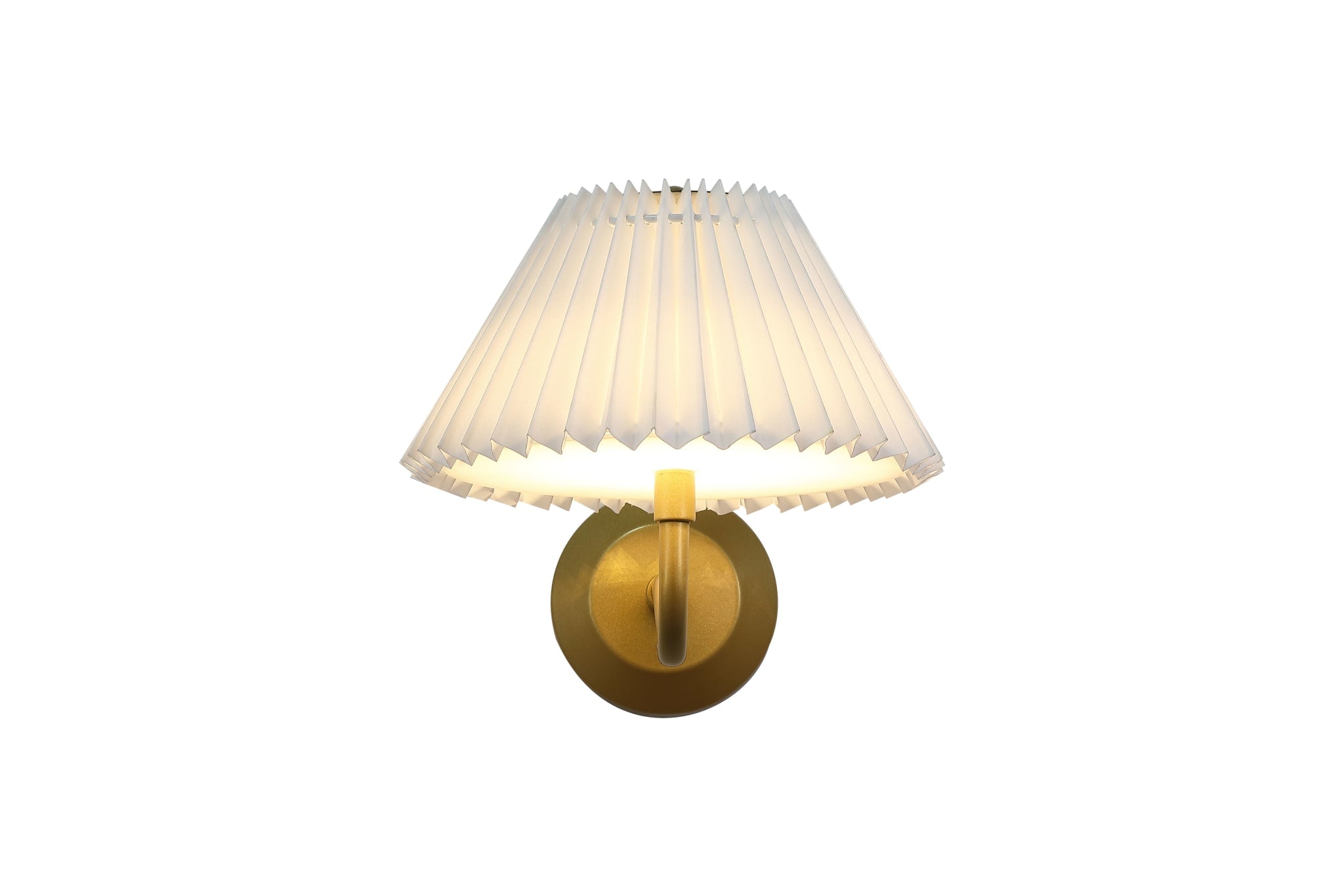 Danish Rechargeable Wall Light, Gold Metal with White Pleate