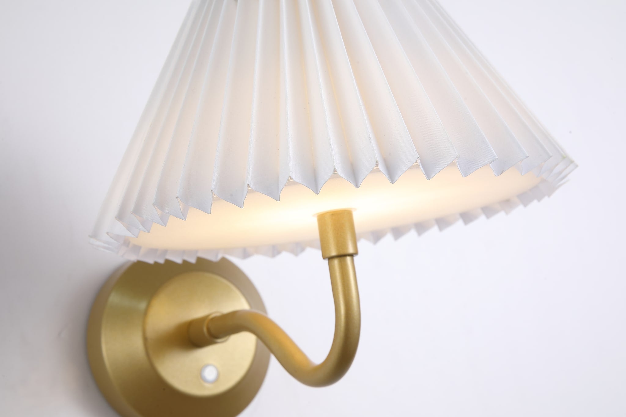 Danish Rechargeable Wall Light, Gold Metal with White Pleate