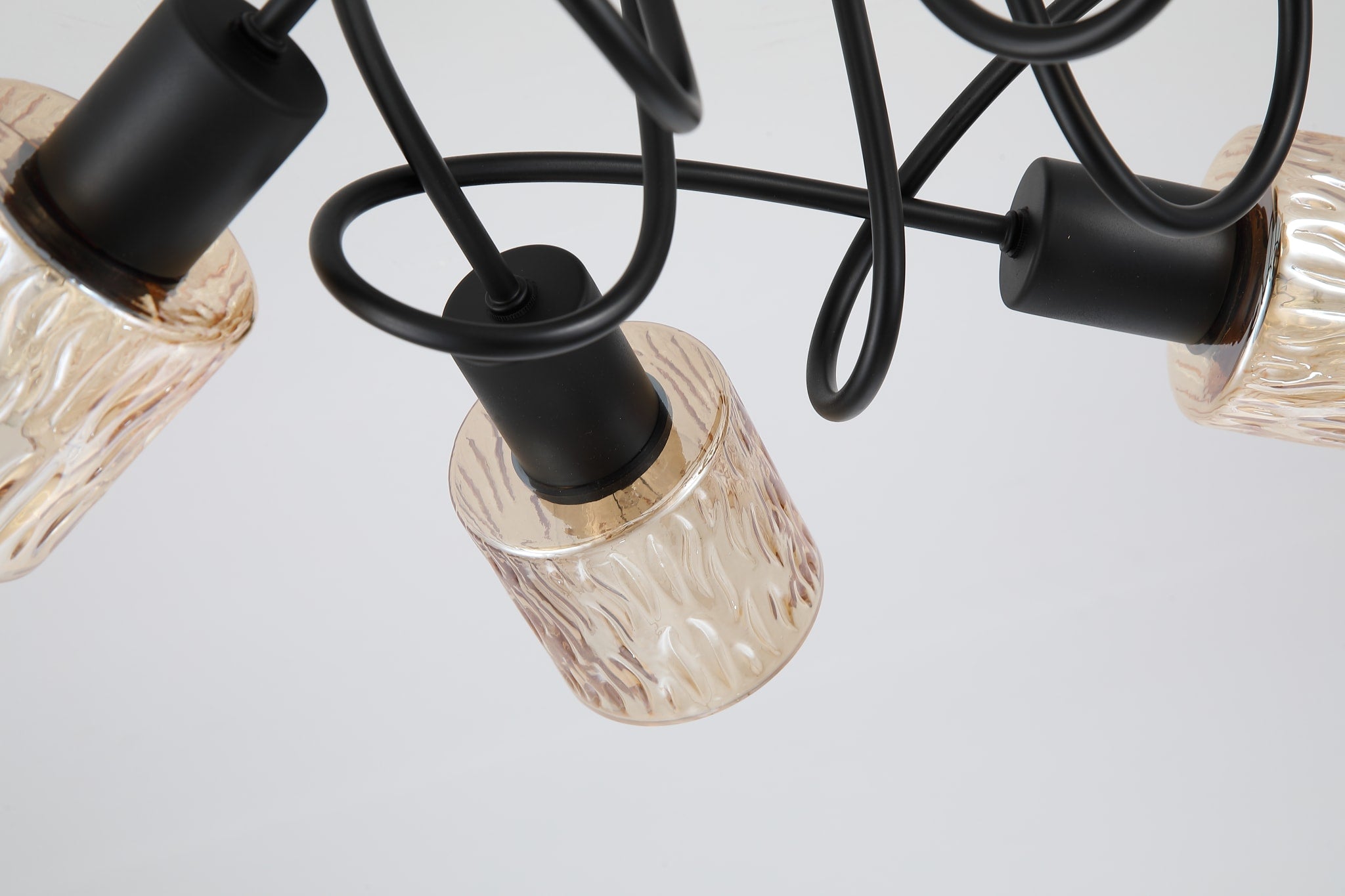 Knot 5Lt Ceiling Lamp, Black Metal with Amber Glass Shade