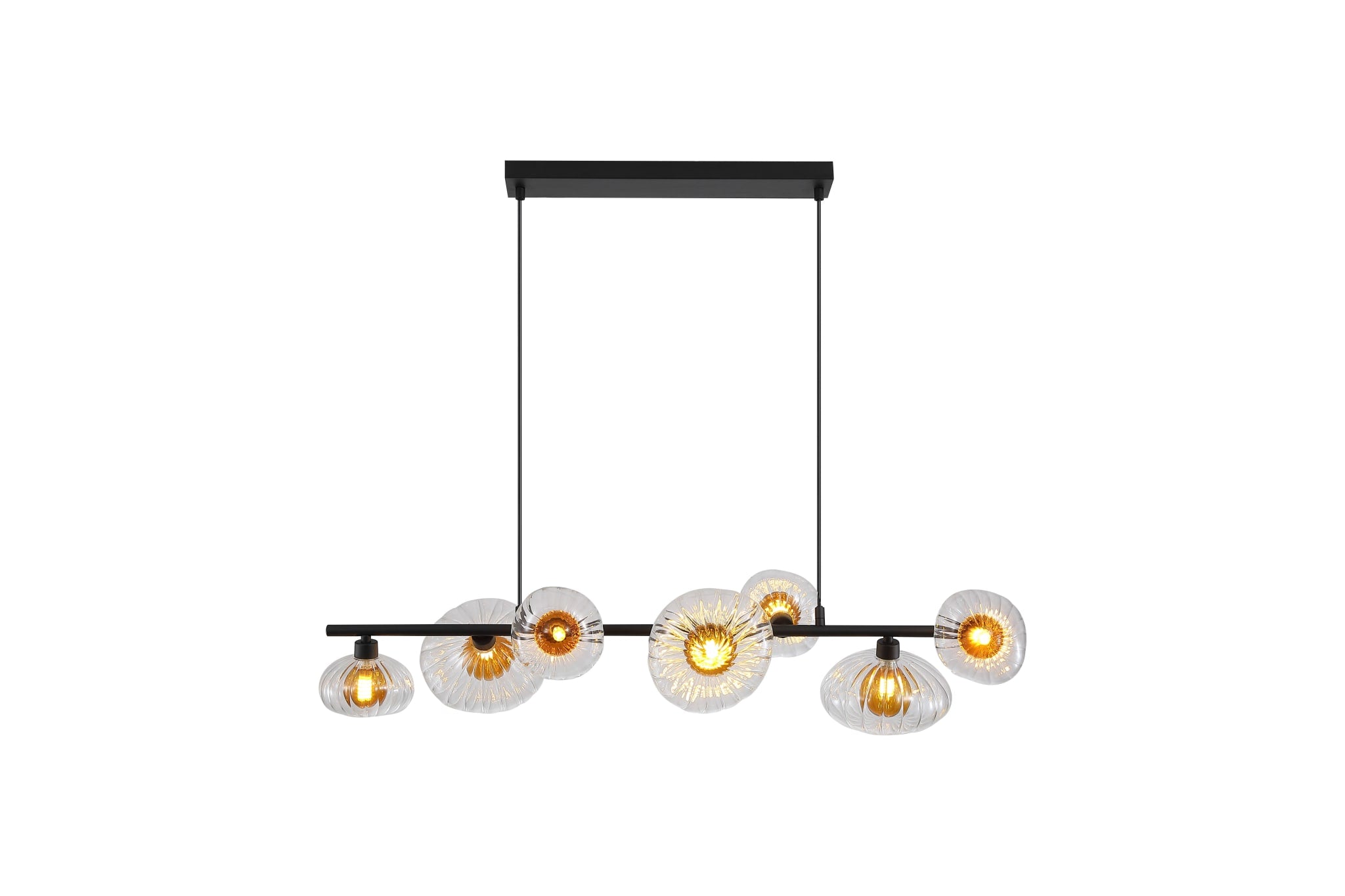 Sunbeam 7lt Pendant, Clear and Amber Ribbed Glass
