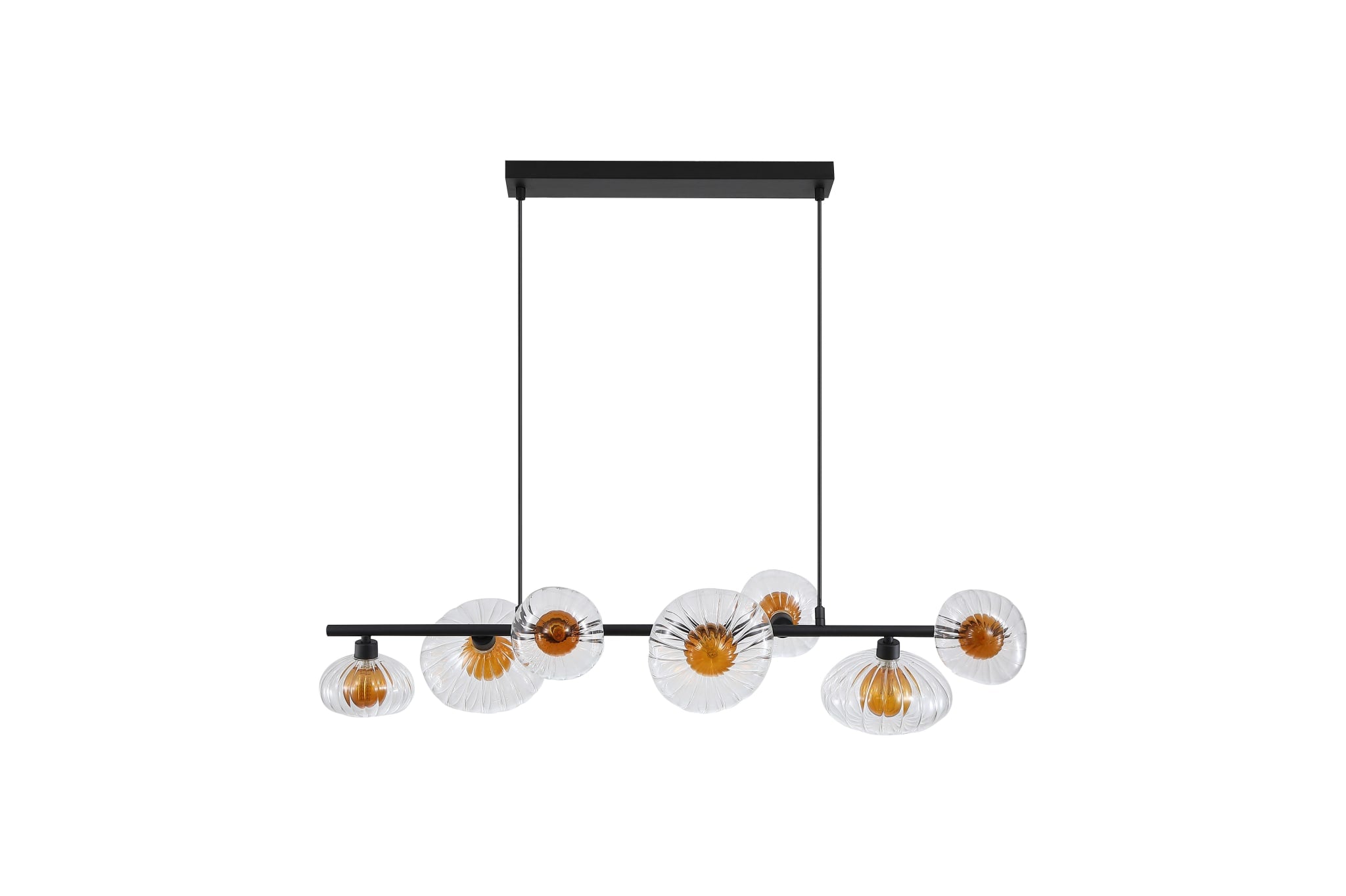Sunbeam 7lt Pendant, Clear and Amber Ribbed Glass
