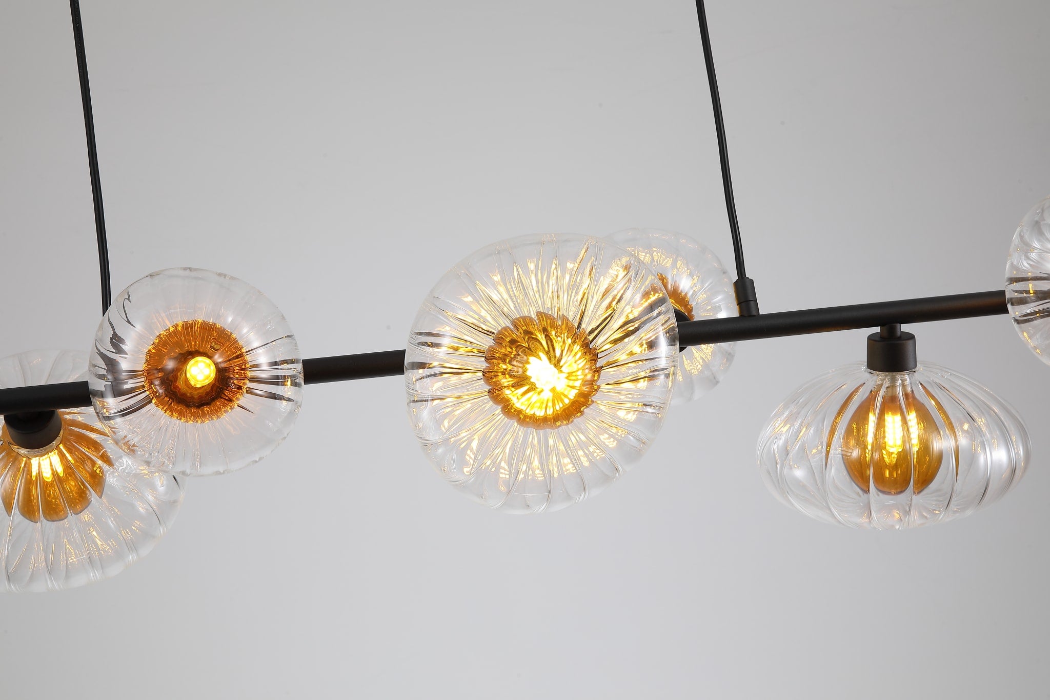 Sunbeam 7lt Pendant, Clear and Amber Ribbed Glass